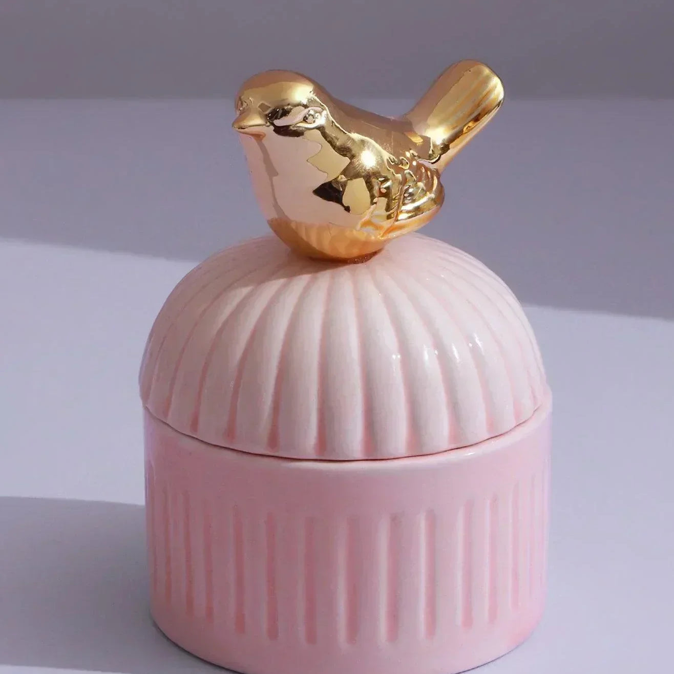 Cute Bird Jasmine or Green Tea Scented Candle, Soya Wax in Ceramic Jewellery Pot - G Decor
