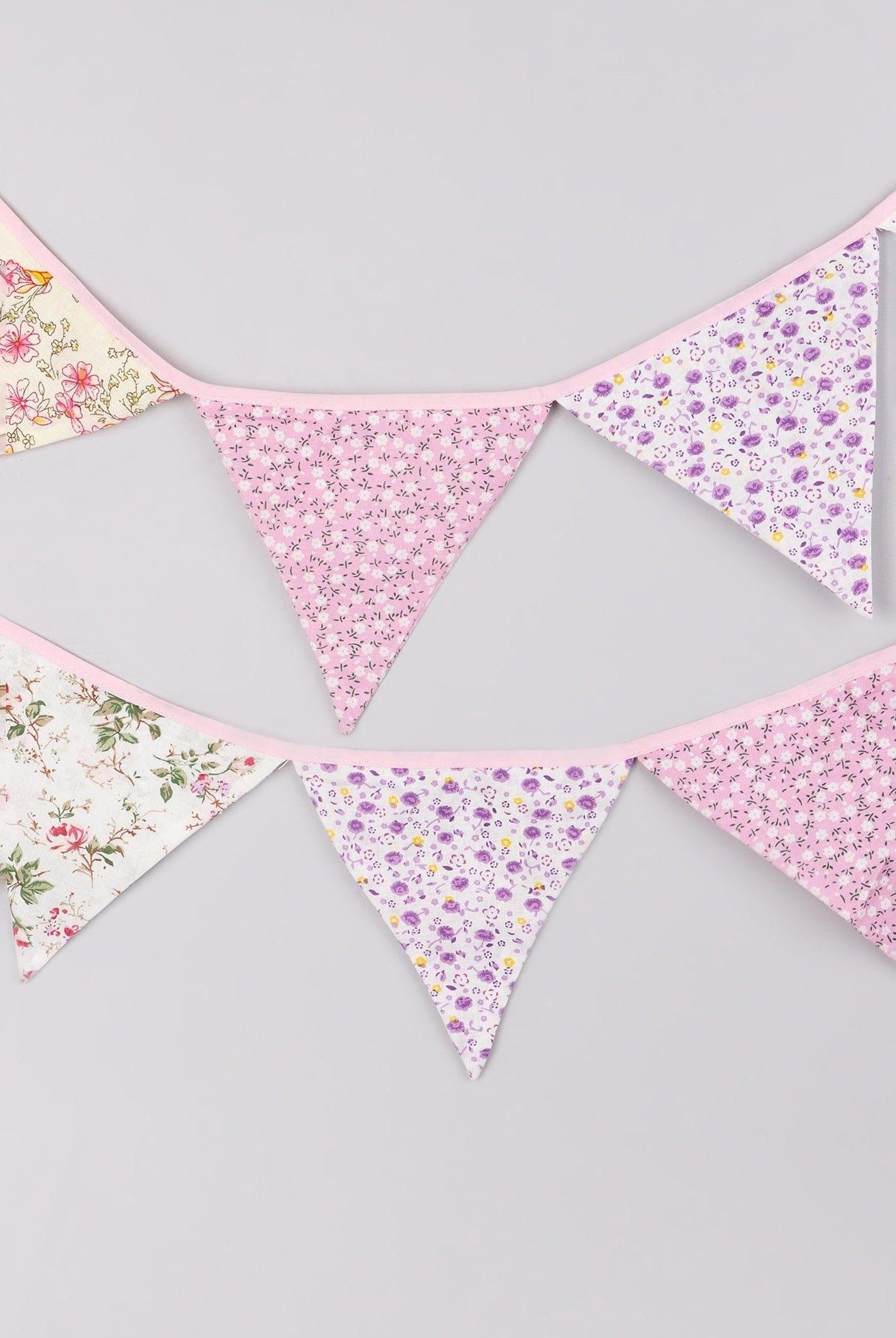 Elegant Pink and White Floral Cloth Bunting - G Decor