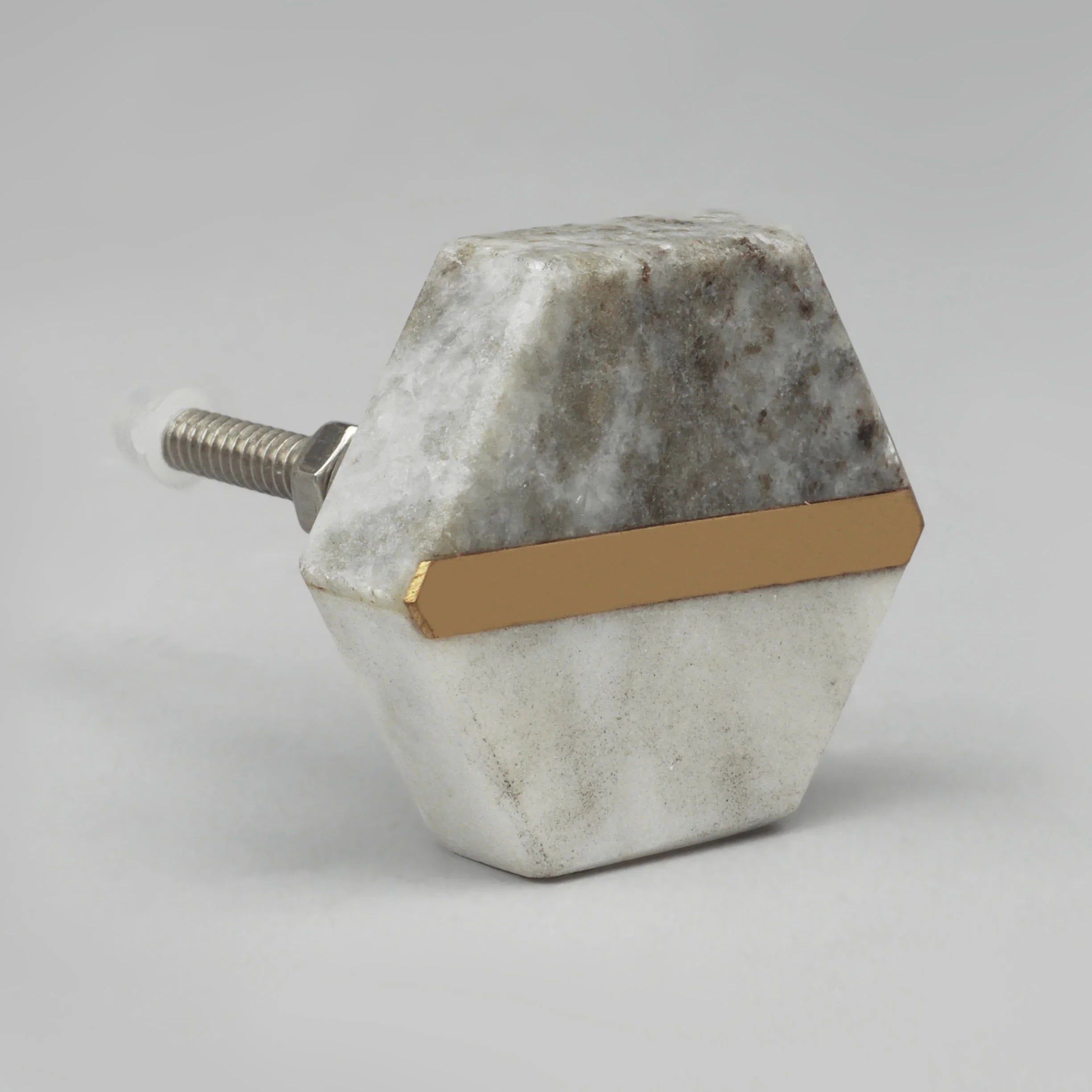 Estella Grey Marble Handcrafted Brass Door Knob - G Decor