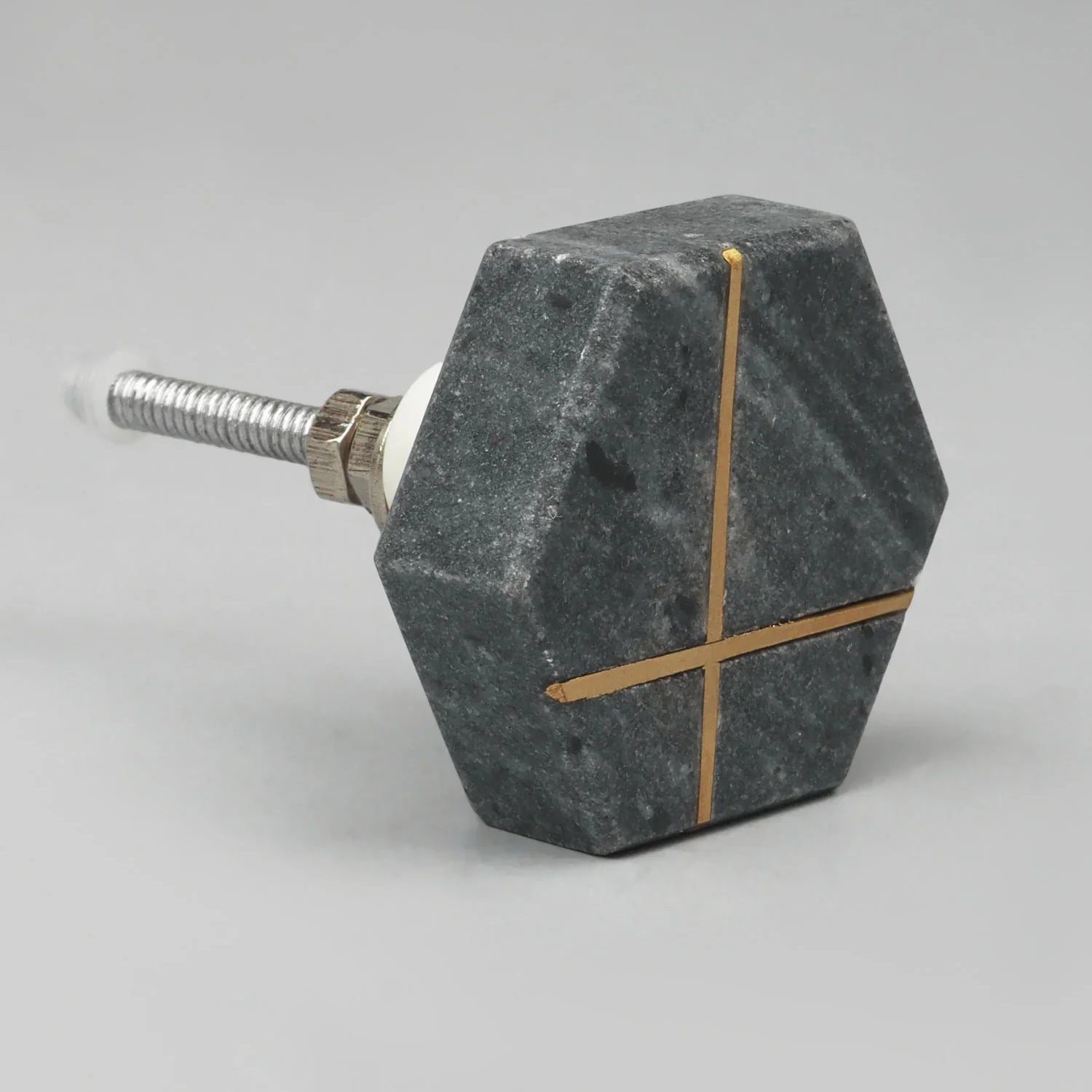 Estella Grey Marble Handcrafted Brass Door Knob - G Decor