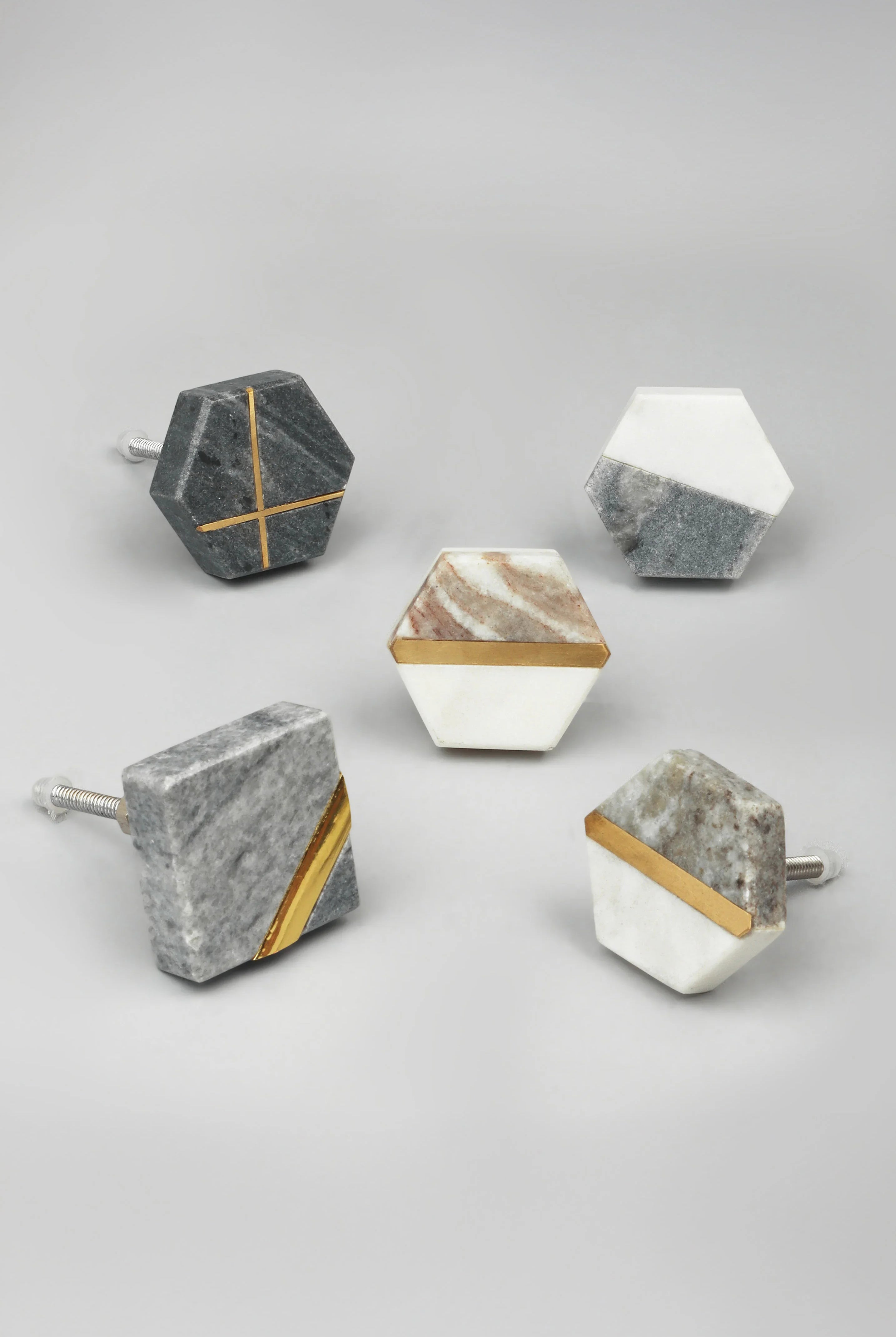 Estella Grey Marble Handcrafted Brass Door Knob - G Decor