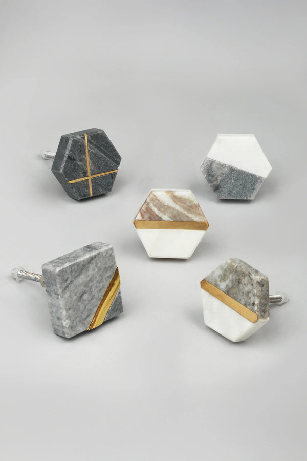 Estella Grey Marble Brass Cabinet Knob