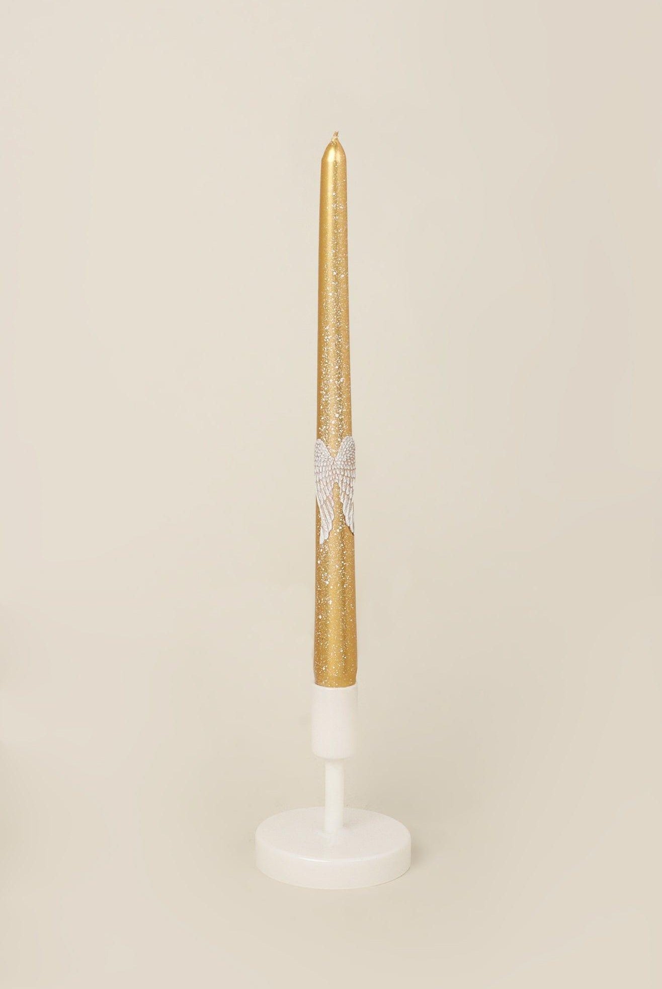 Featheré Wings Set of 2 Hand-Finished Gold Wax Dinner & Taper Candles with Sculpted Angel Wing Detail - G Decor