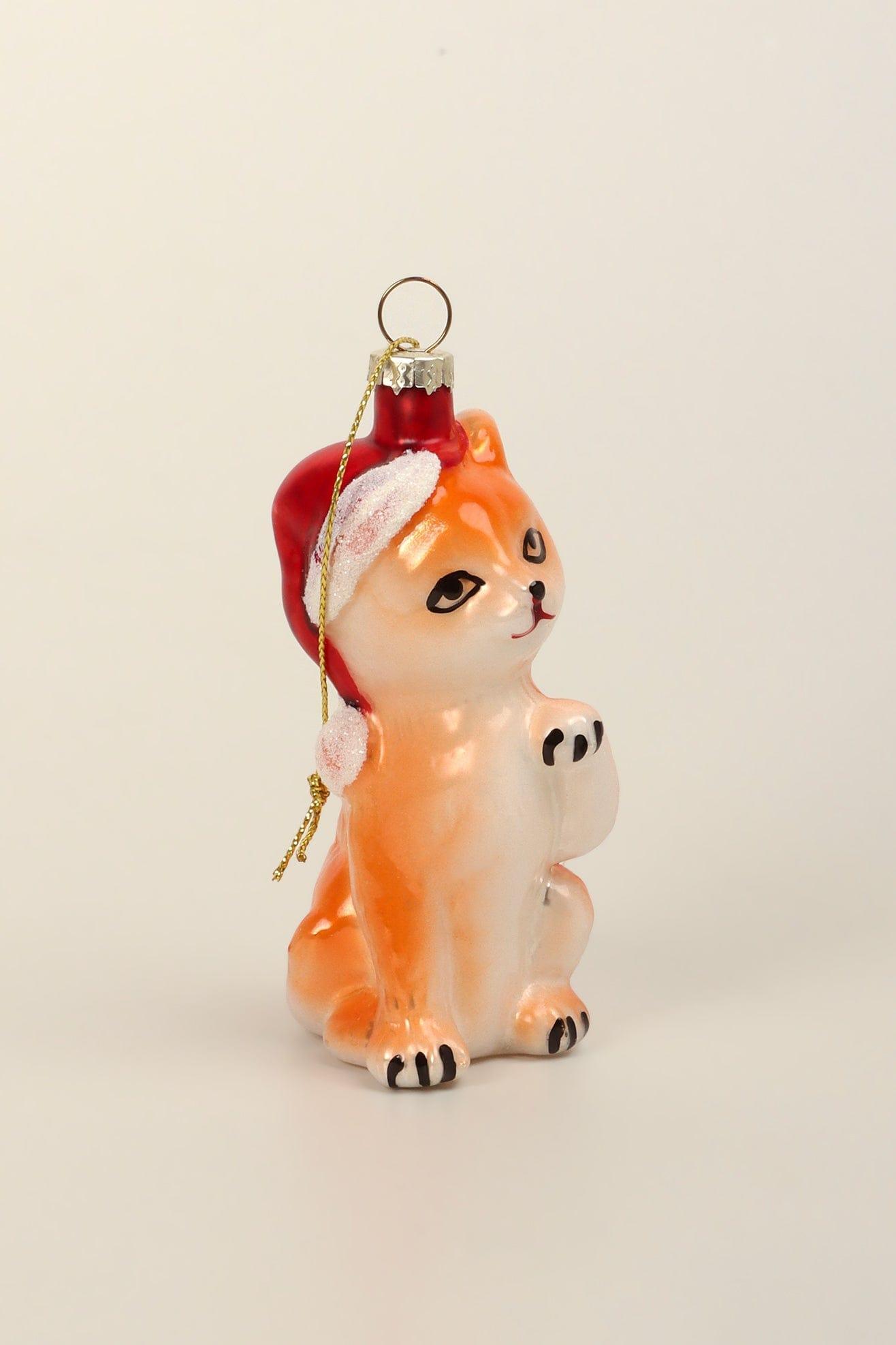 Festive Ginger Cat Hand-Blown & Hand-Painted Glass Christmas Tree Ornament Santa Hat Decoration - G Decor