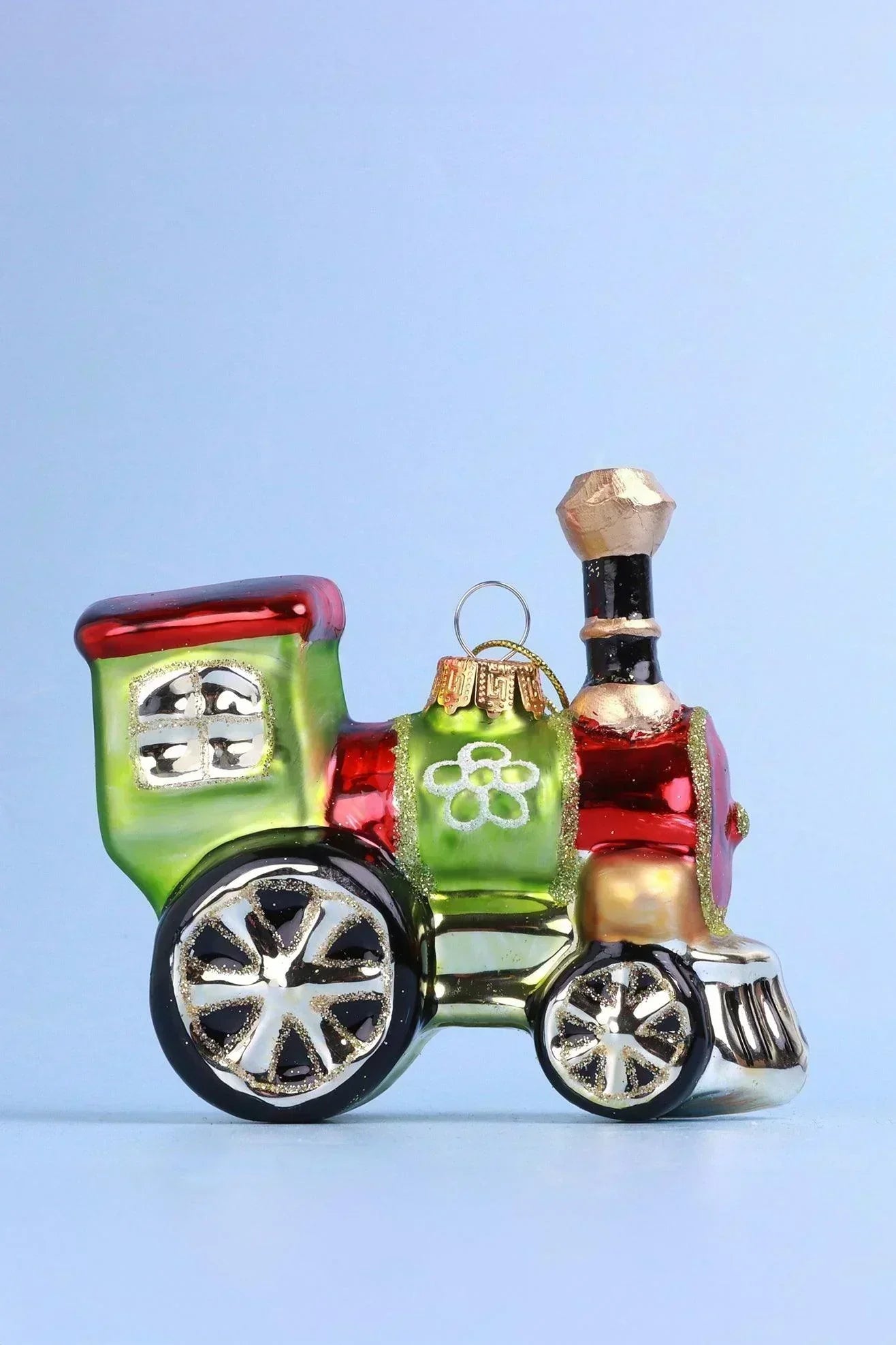 North Pole Polar Express Train Hand-Painted Glass Christmas Bauble — alternate view, G Decor