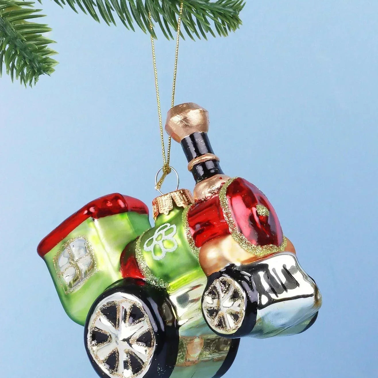 Festive Train Glass Christmas Tree Bauble - G Decor
