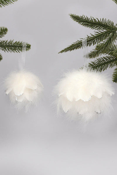 G Decor Christmas Decorations White / Set of 2 Fluffy Feathery Christmas Tree Bauble