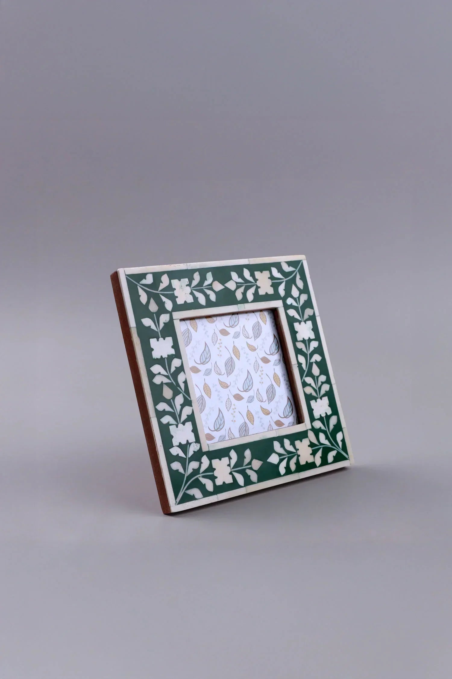Folia Bone Inlay Photo Frame in Forest Green Floral — alternate view, G Decor