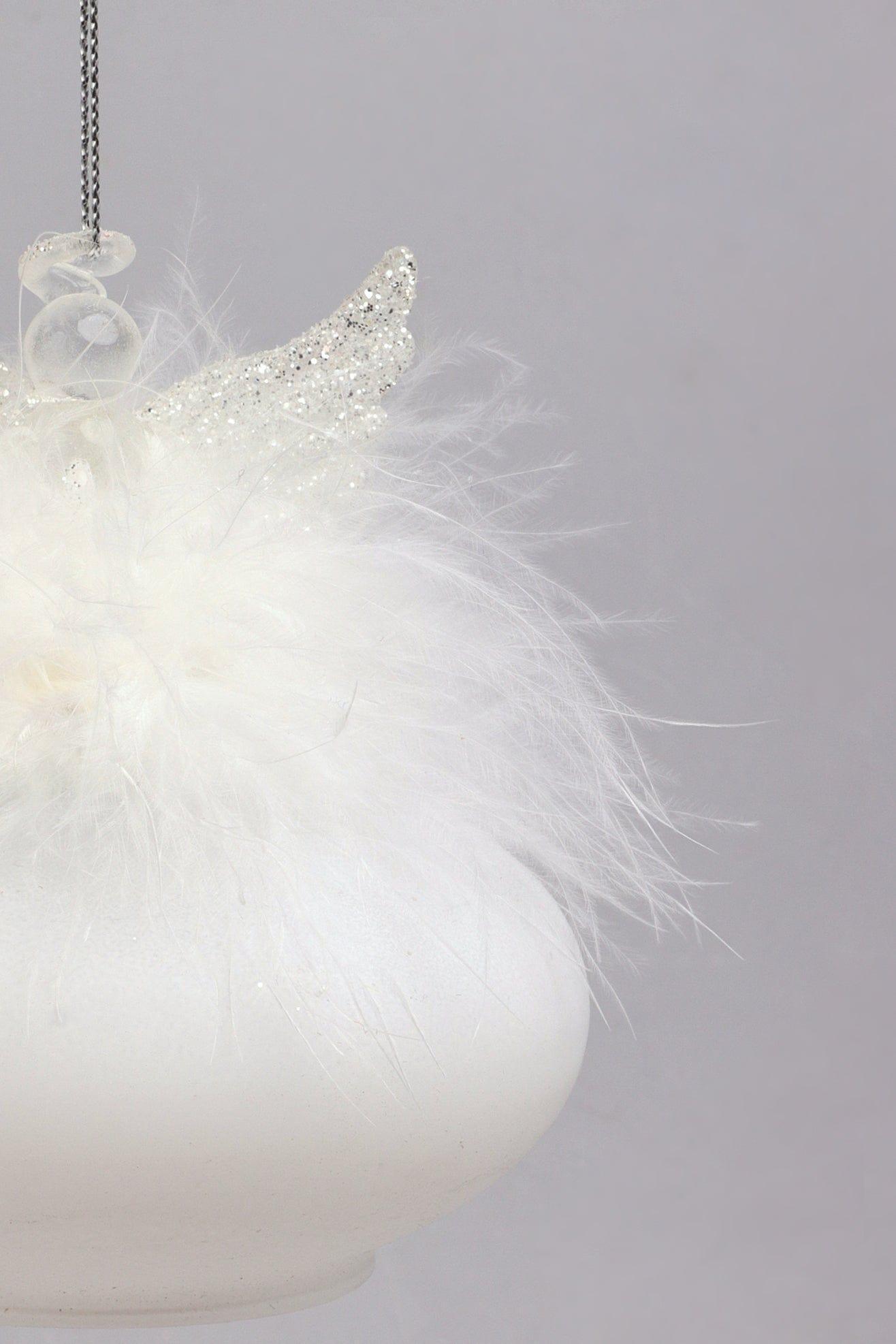 Frost Angel Glass & Feather Christmas Tree Decoration Hanging Angel Bauble Ornament - G Decor