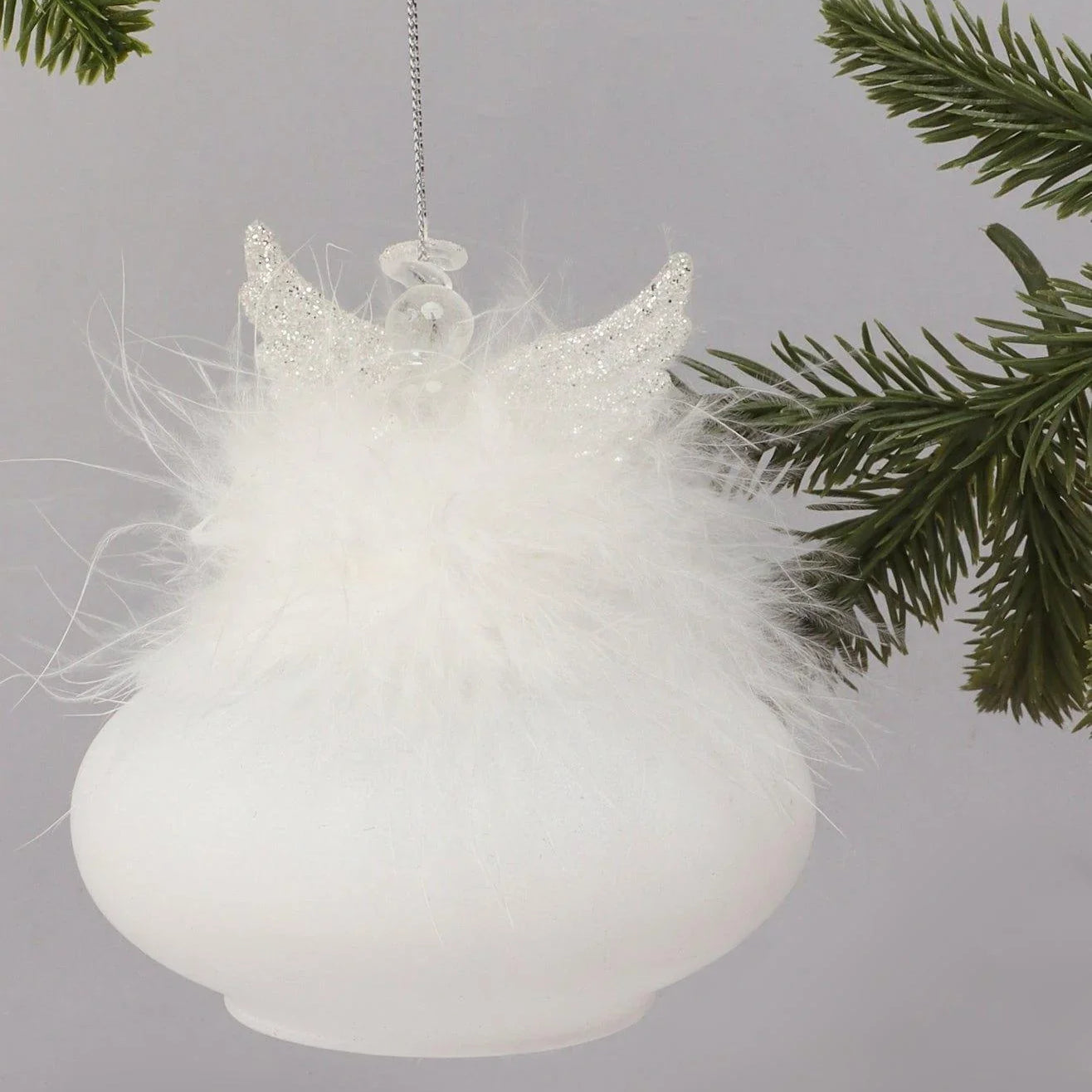Frost Angel Glass & Feather Christmas Tree Decoration Hanging Angel Bauble Ornament - G Decor
