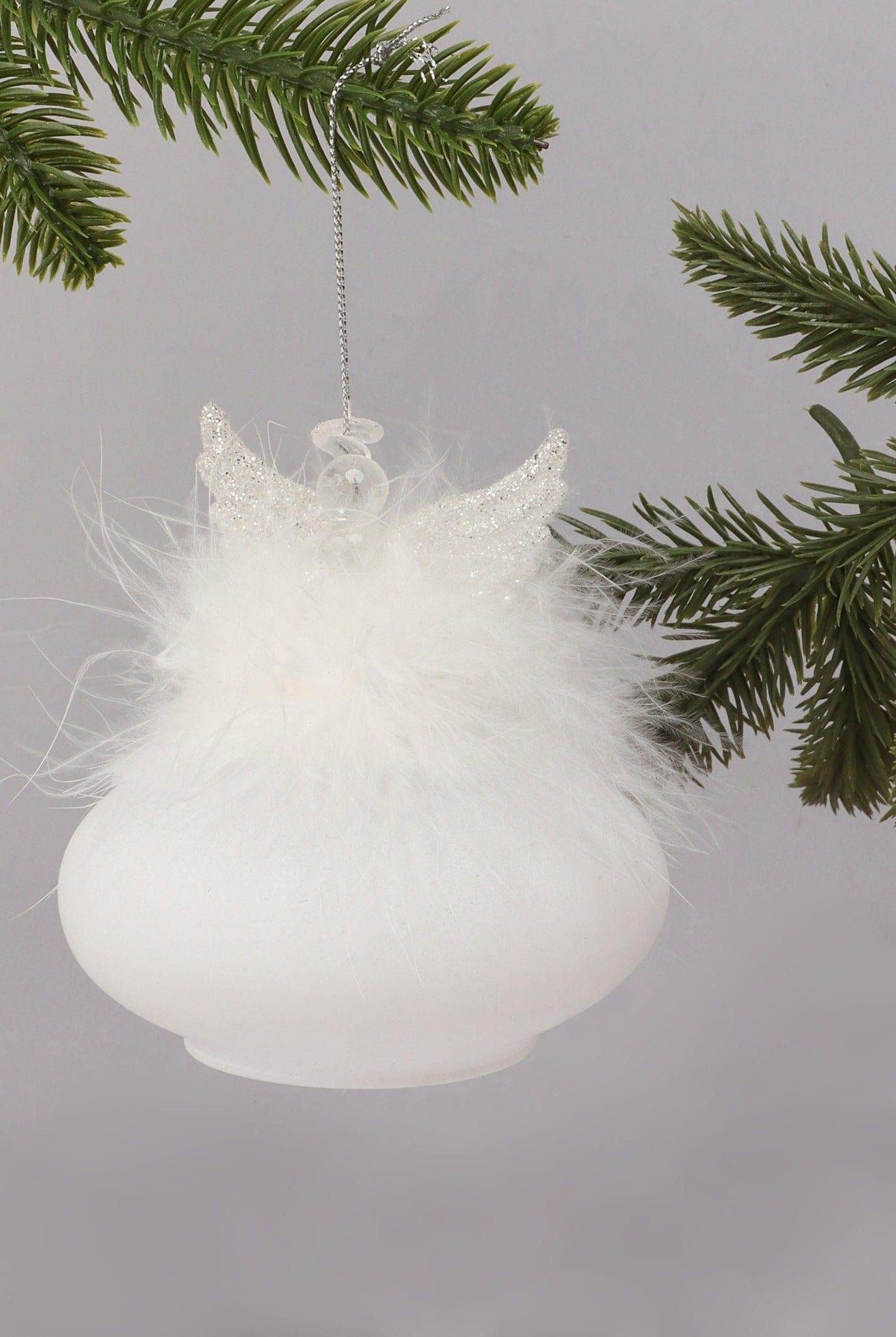 Frost Angel Glass & Feather Christmas Tree Decoration Hanging Angel Bauble Ornament - G Decor