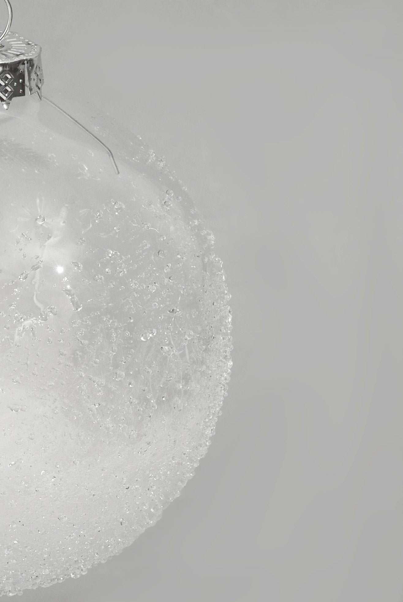 Frosted Effect Glass Christmas Bauble with Real Feathers Insert Large Snowy Tree Ornament Decoration - G Decor