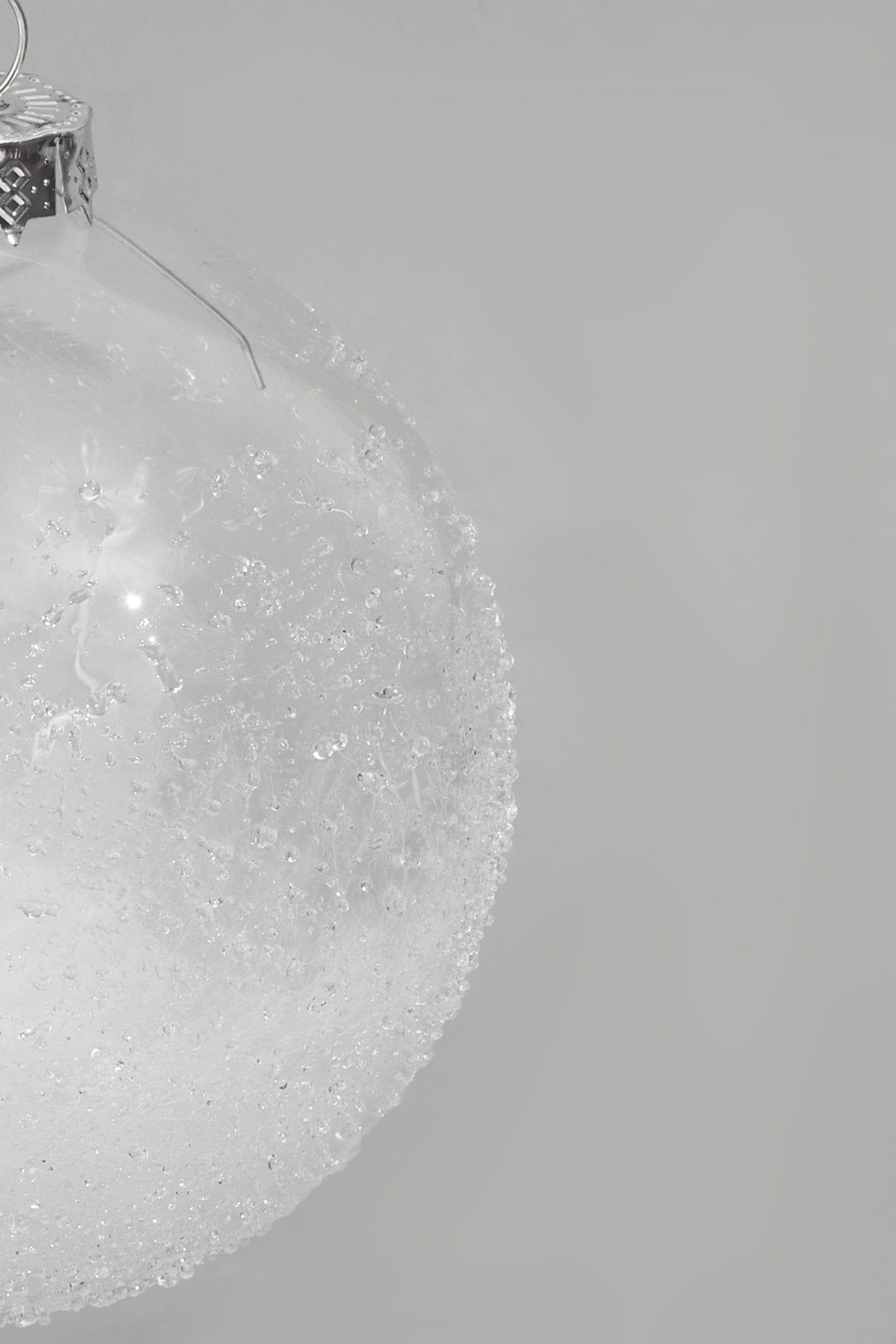 Frosted Effect Glass Christmas Bauble with Real Feathers Insert Large Snowy Tree Ornament Decoration - G Decor