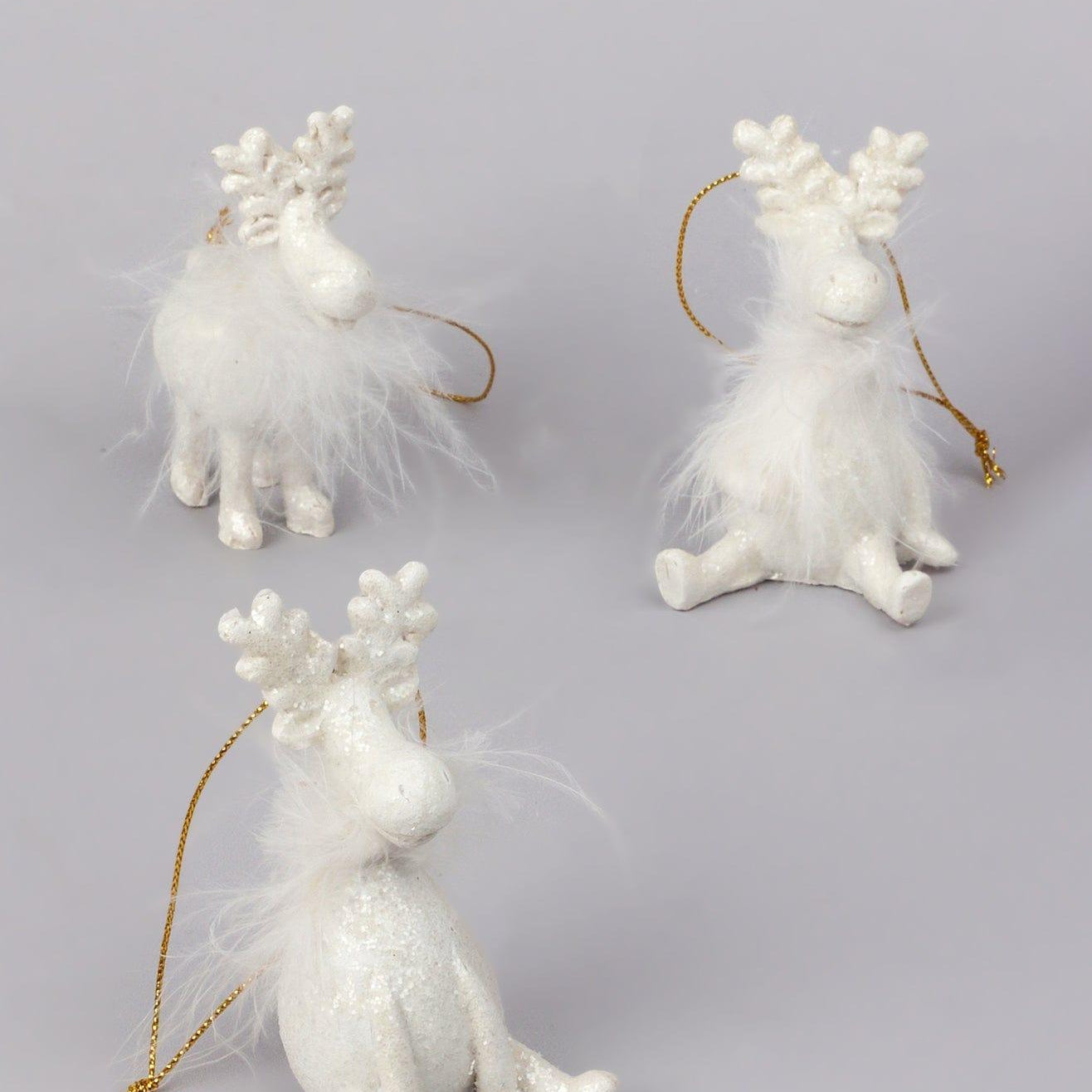 Frosted Fluffy White Reindeer Hanging Ornament Festive Tree Hanging Decoration - G Decor