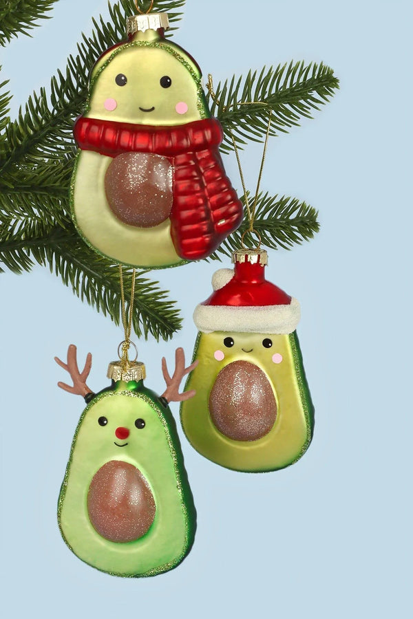 Hand-Blown Glass Avocado Christmas Tree Bauble Collection