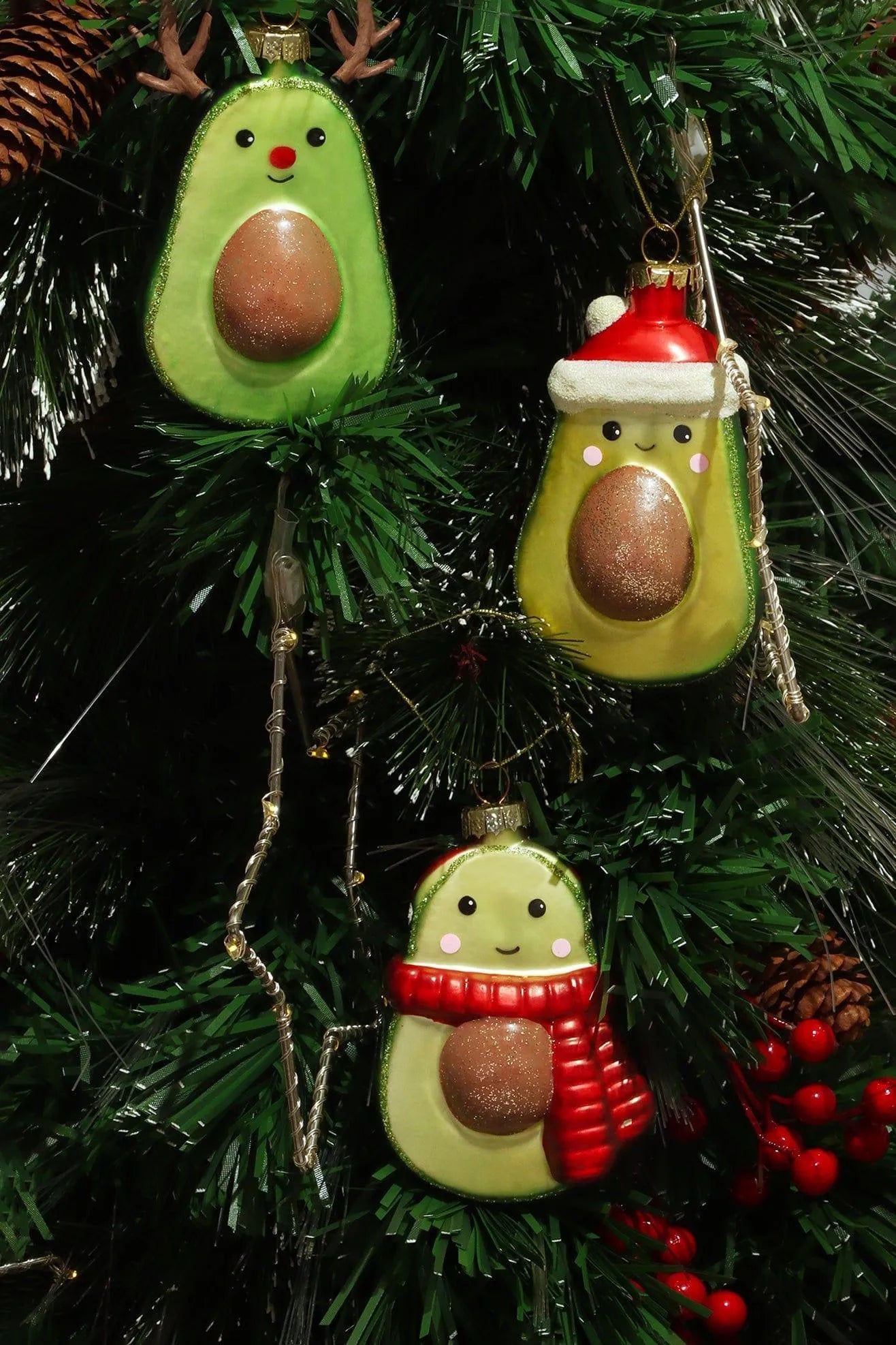 Hand-Blown Glass Avocado Christmas Tree Bauble Collection — view 6, G Decor