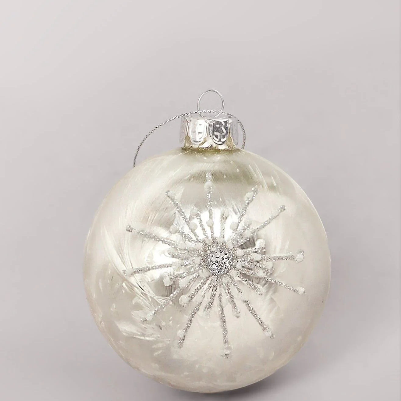 Glass Bauble with Beads and Silver Frosted Glass Bauble with Snowflake Design - G Decor