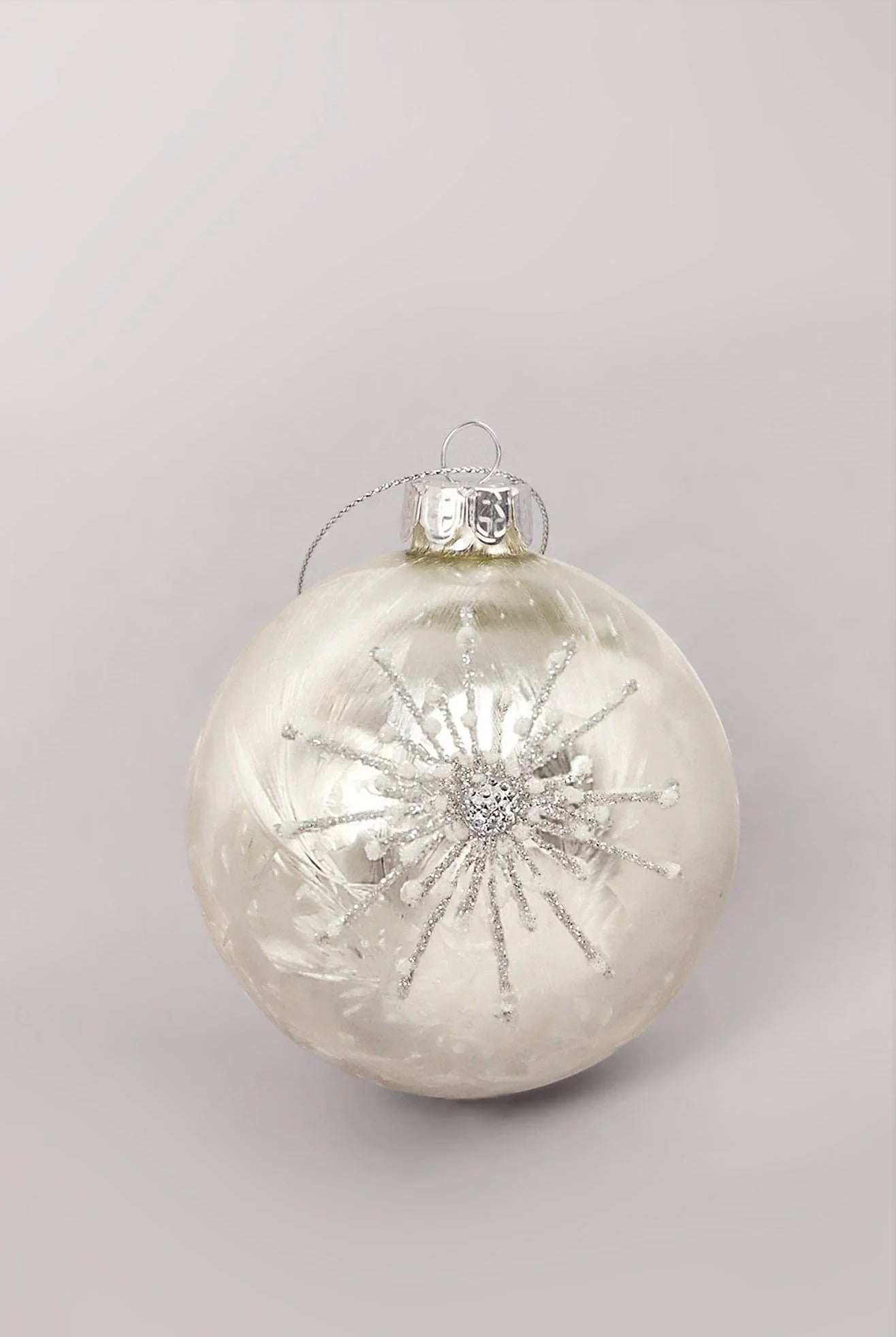 Glass Bauble with Beads and Silver Frosted Glass Bauble with Snowflake Design - G Decor