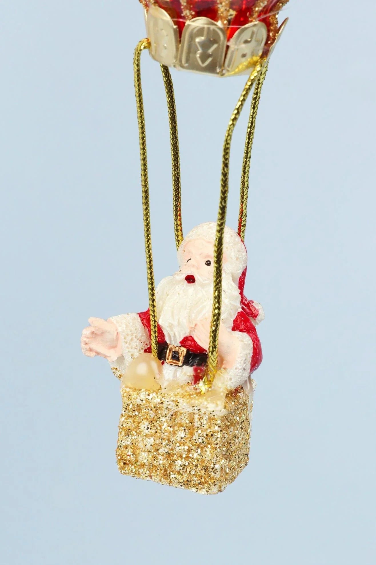 Glass North Pole Santa Hot Air Balloon Christmas Bauble — lifestyle view, G Decor