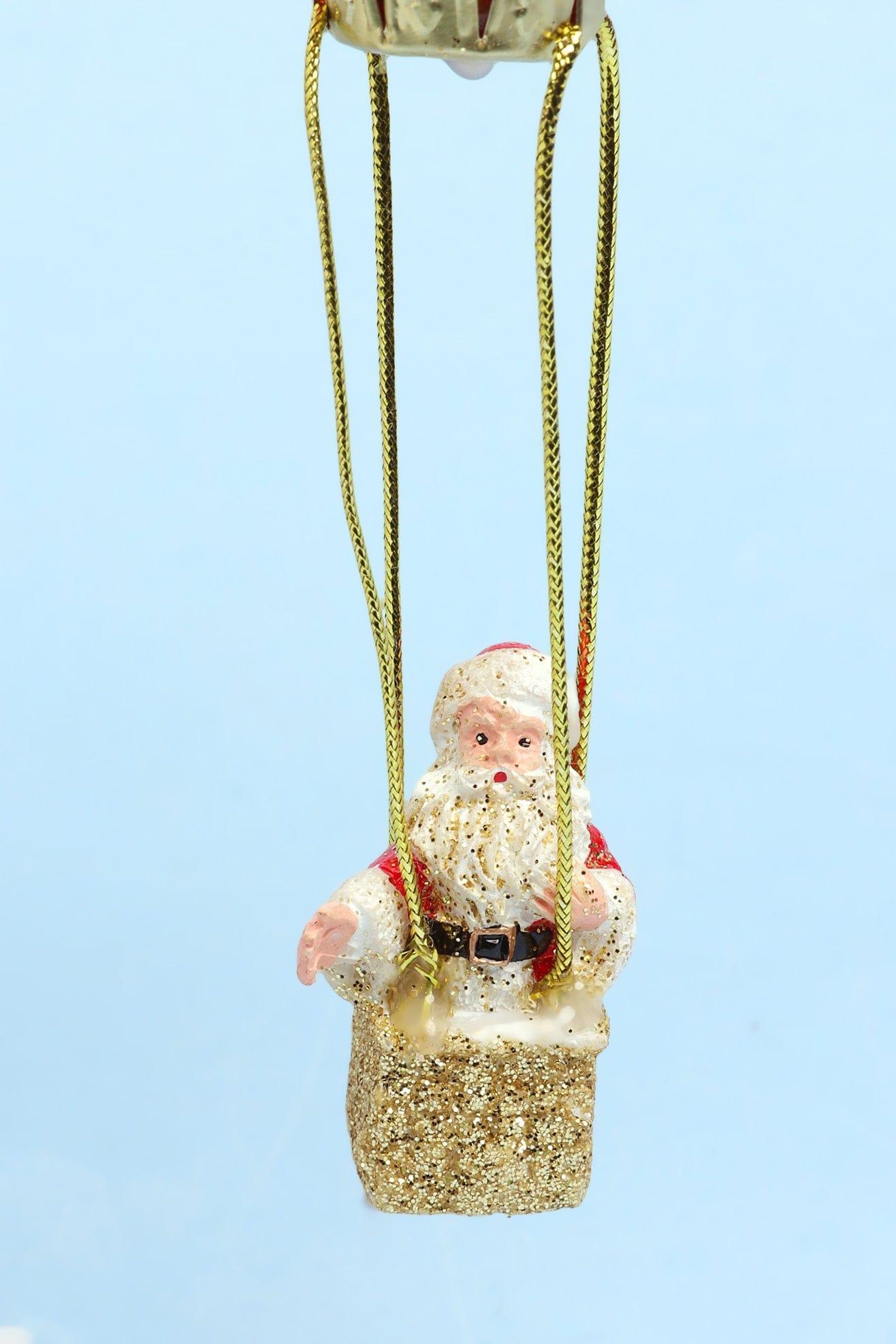 Glass North Pole Santa Hot Air Balloon Ride Hand-Blown & Hand-Painted Hanging Ornament & Christmas Tree Decoration Bauble - G Decor