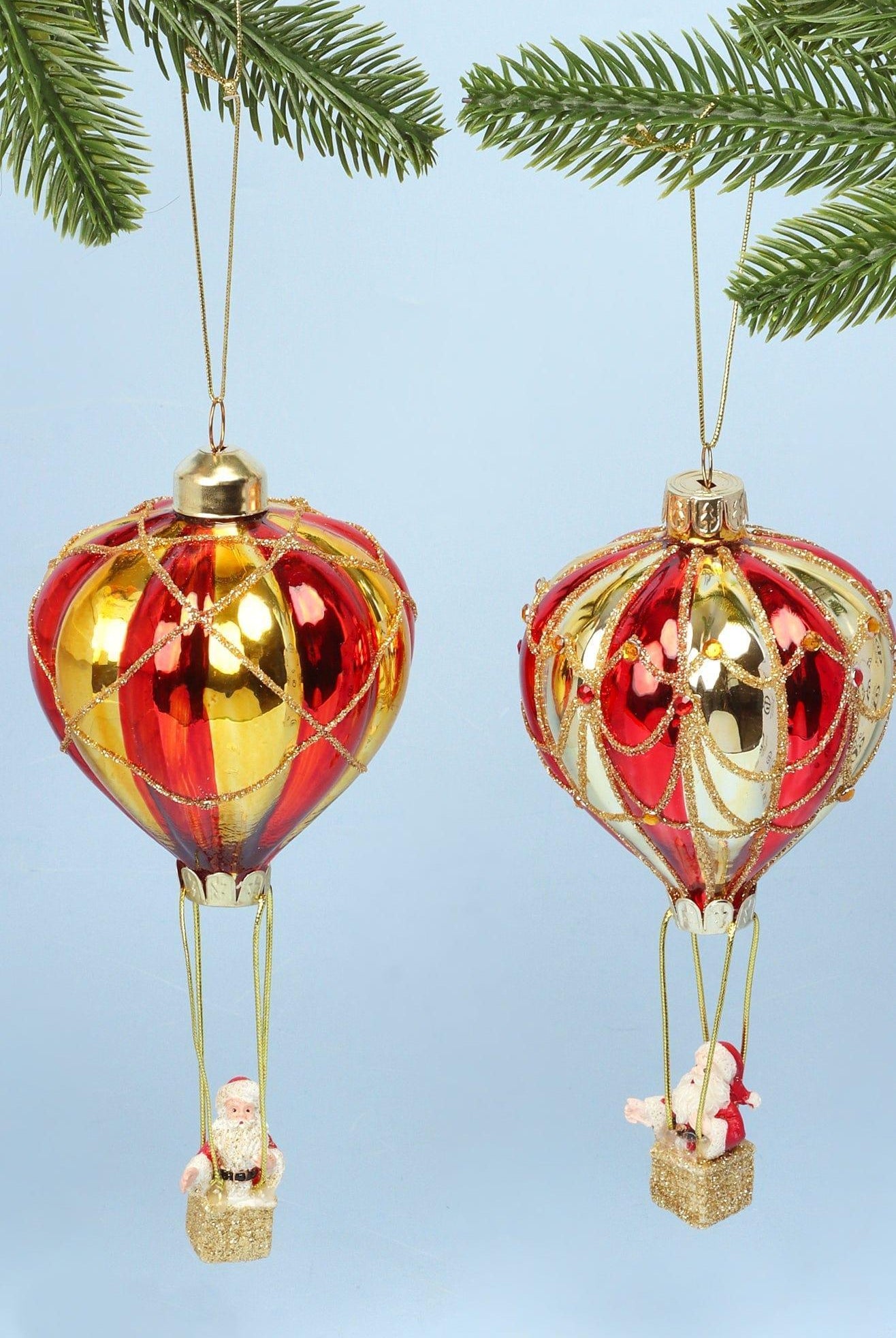 Glass North Pole Santa Hot Air Balloon Ride Hand-Blown & Hand-Painted Hanging Ornament & Christmas Tree Decoration Bauble - G Decor