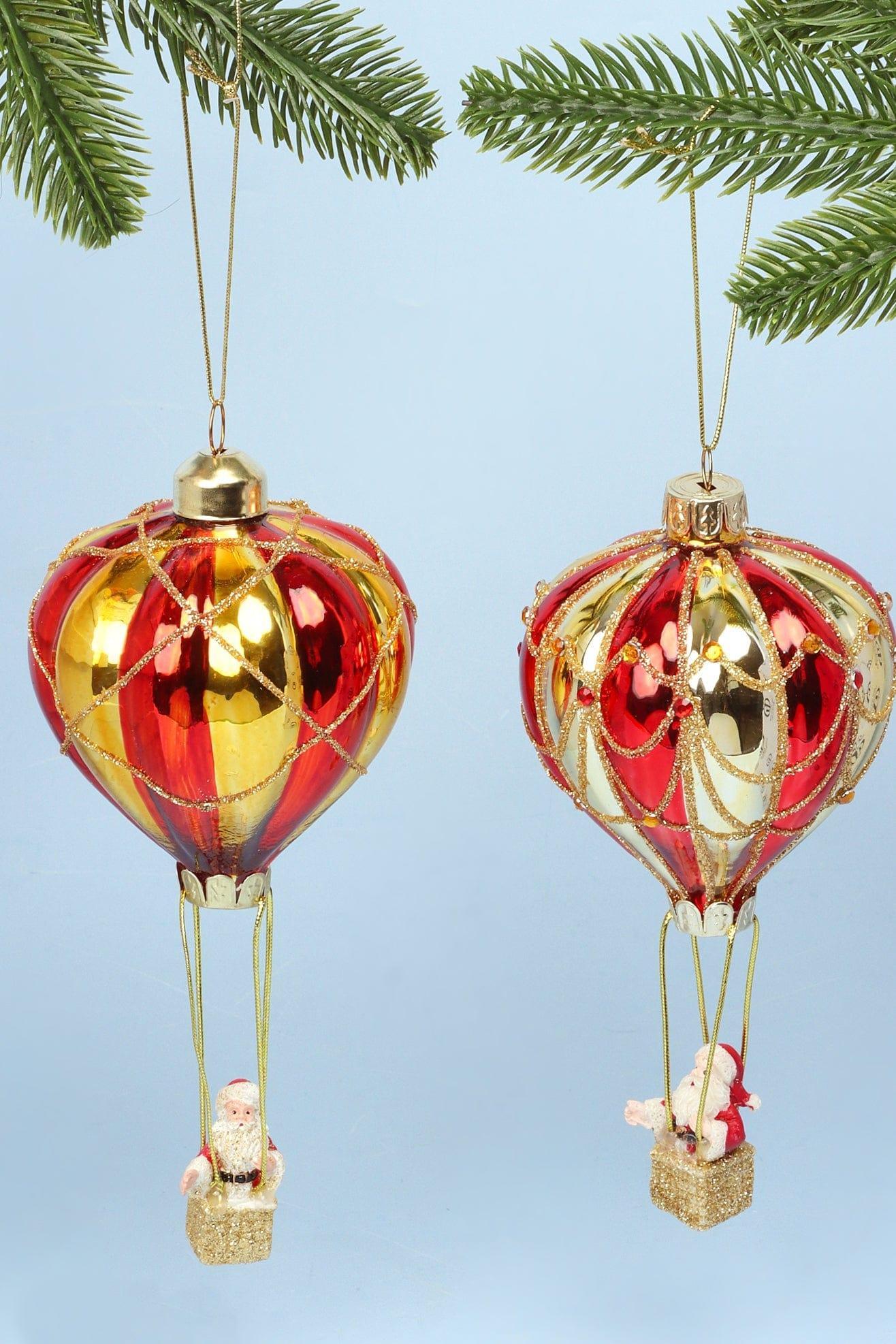 Glass North Pole Santa Hot Air Balloon Ride Hand-Blown & Hand-Painted Hanging Ornament & Christmas Tree Decoration Bauble - G Decor