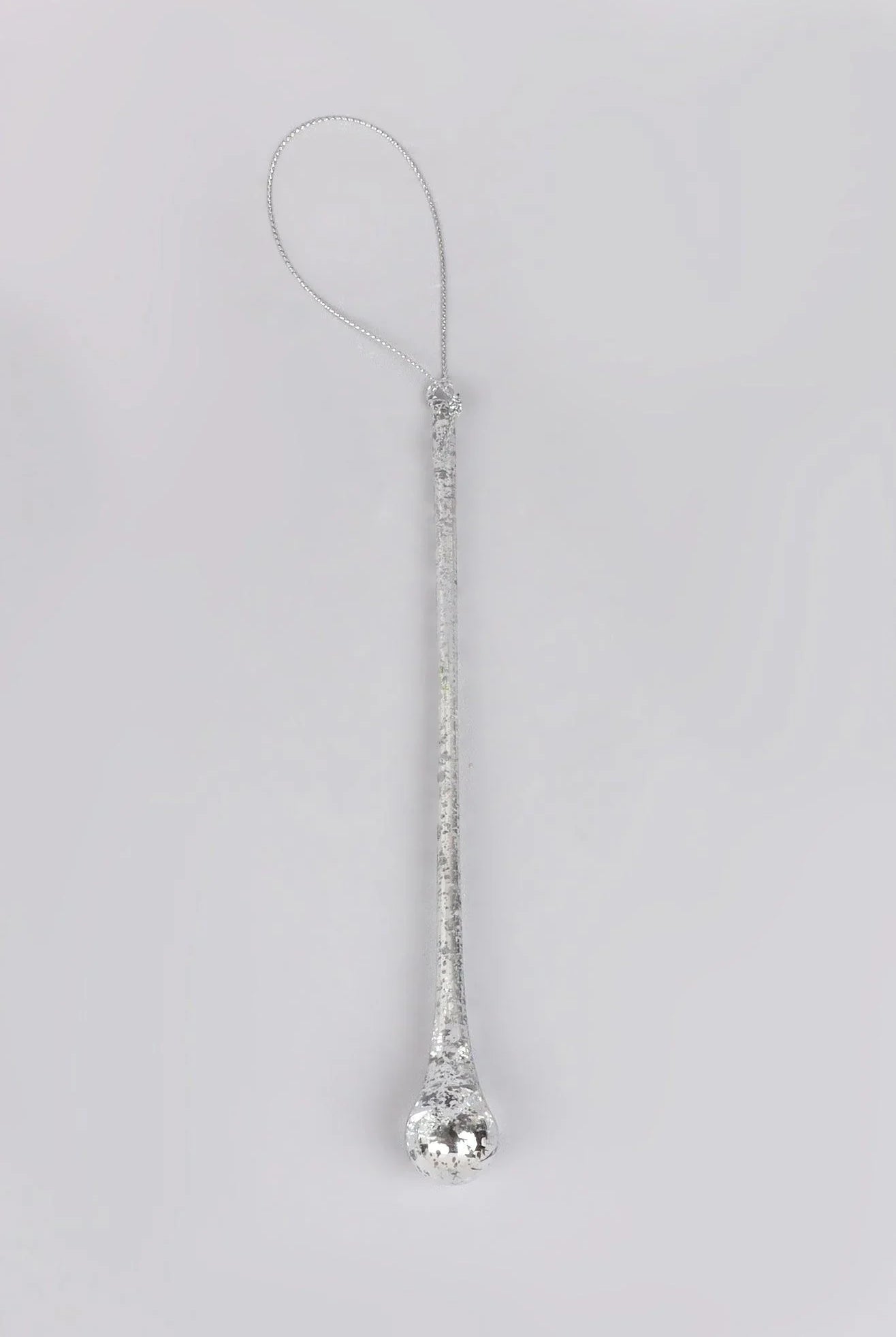 Glass Set of 6 Long Silver Mottled Droplets Christmas Tree Decorations Elegant Hanging Ornaments - G Decor