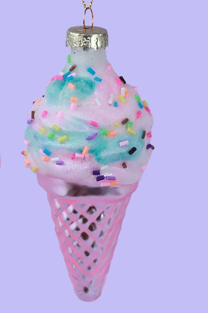 Hand-Painted Ice Cream Sundae Glass Christmas Tree Baubles — lifestyle view, G Decor