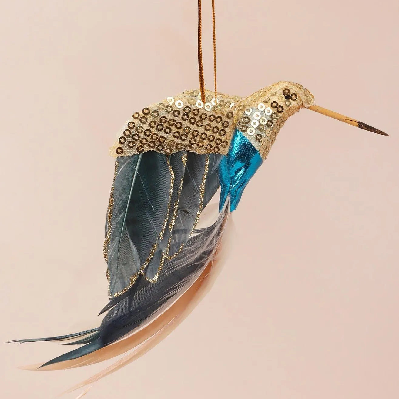 gold-bird-christmas-tree-decoration-with-sequins-and-feathers-g-decor-25778 - G Decor