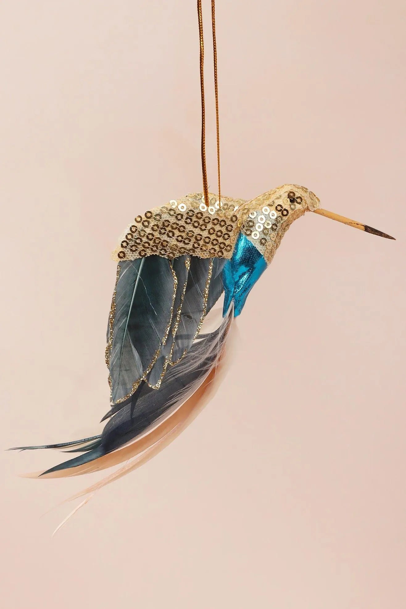 gold-bird-christmas-tree-decoration-with-sequins-and-feathers-g-decor-25778 - G Decor