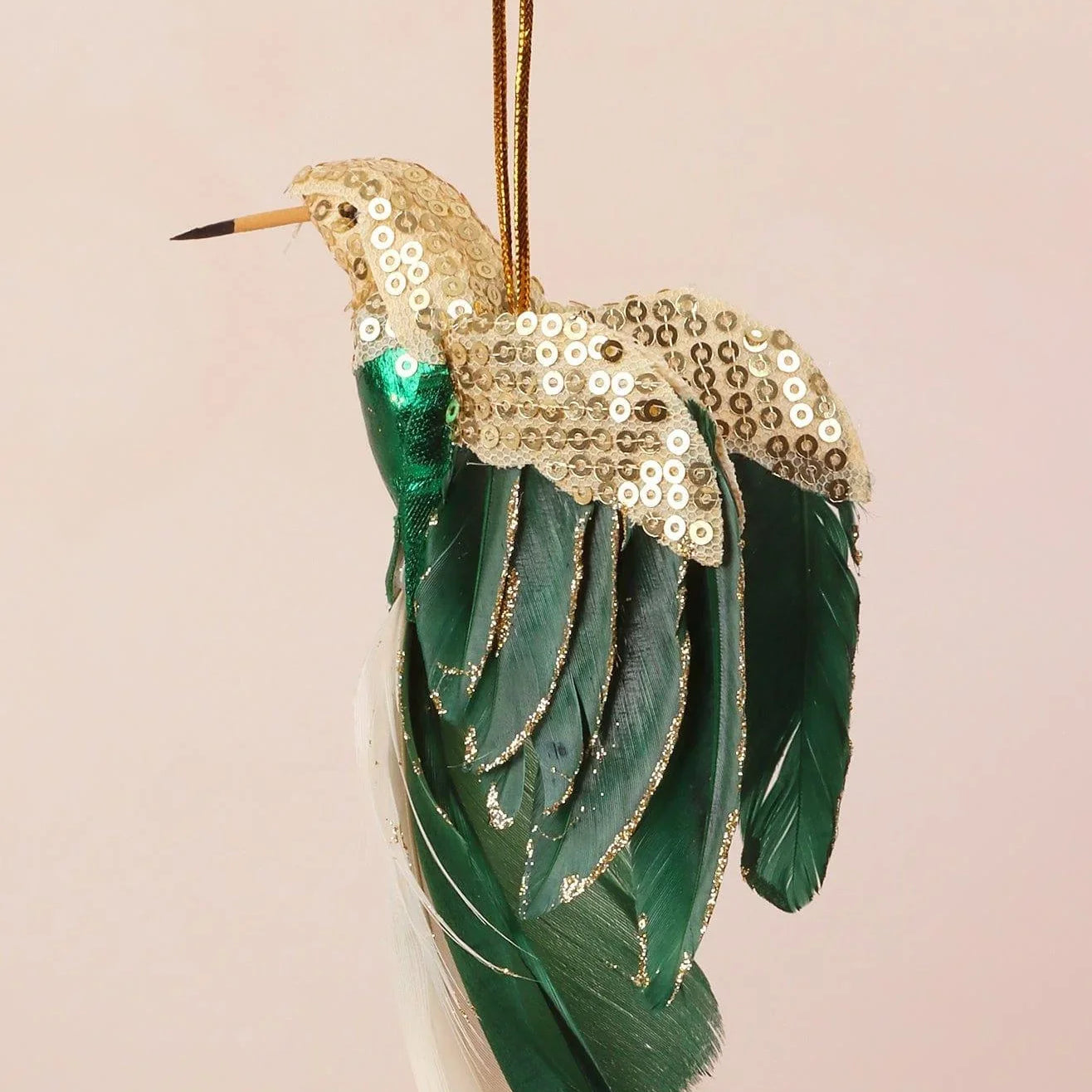 gold-bird-christmas-tree-decoration-with-sequins-and-feathers-g-decor-63004 - G Decor