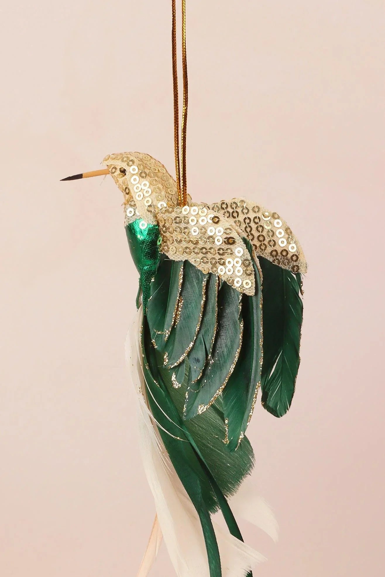 gold-bird-christmas-tree-decoration-with-sequins-and-feathers-g-decor-63004 - G Decor