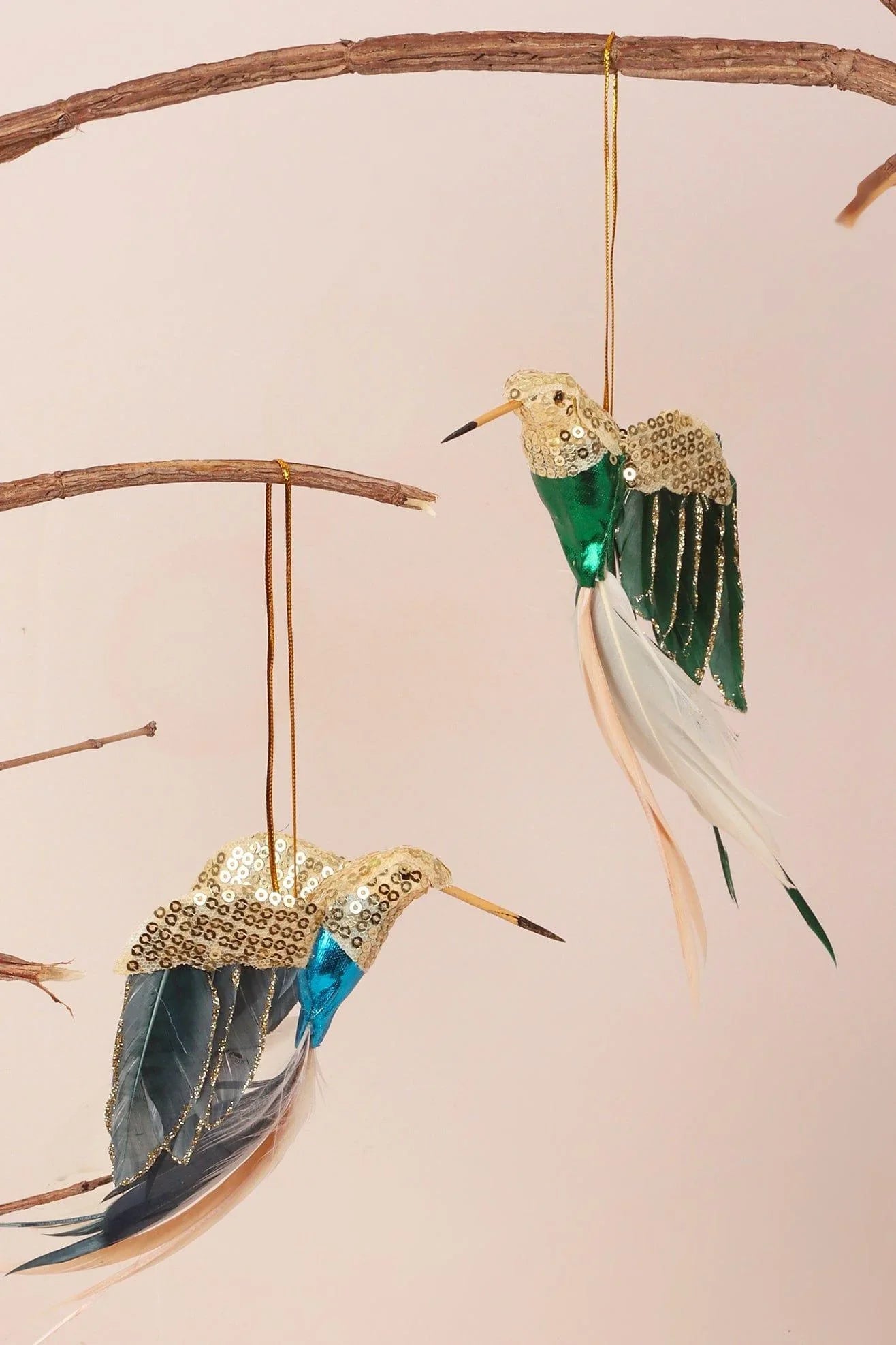 gold-bird-christmas-tree-decoration-with-sequins-and-feathers-g-decor-81308 - G Decor