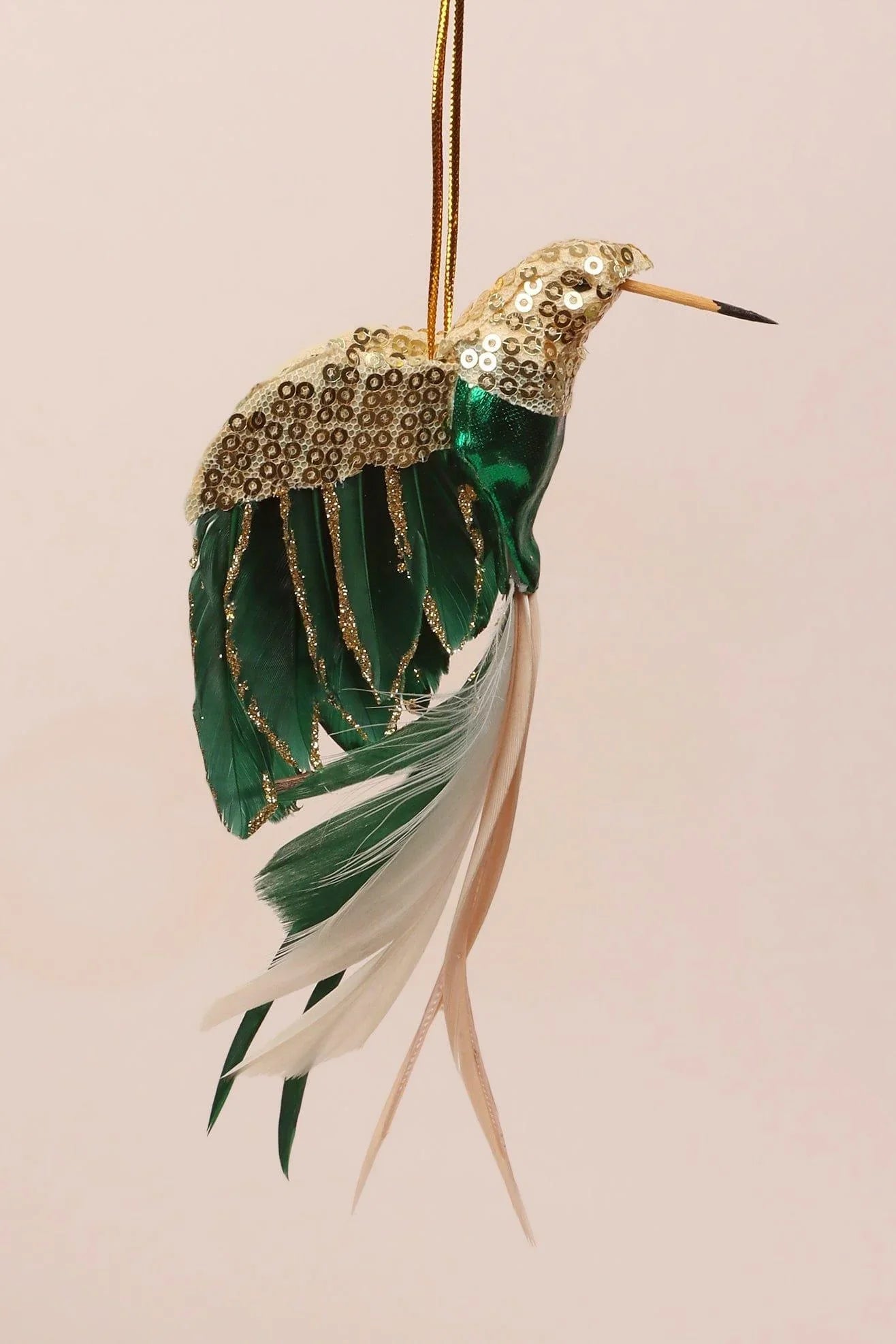 gold-bird-christmas-tree-decoration-with-sequins-and-feathers-g-decor-95830 - G Decor
