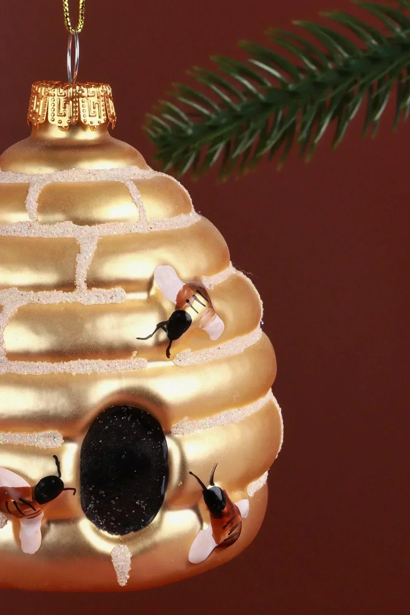 Golden Beehive Glass Christmas Tree Bauble - G Decor