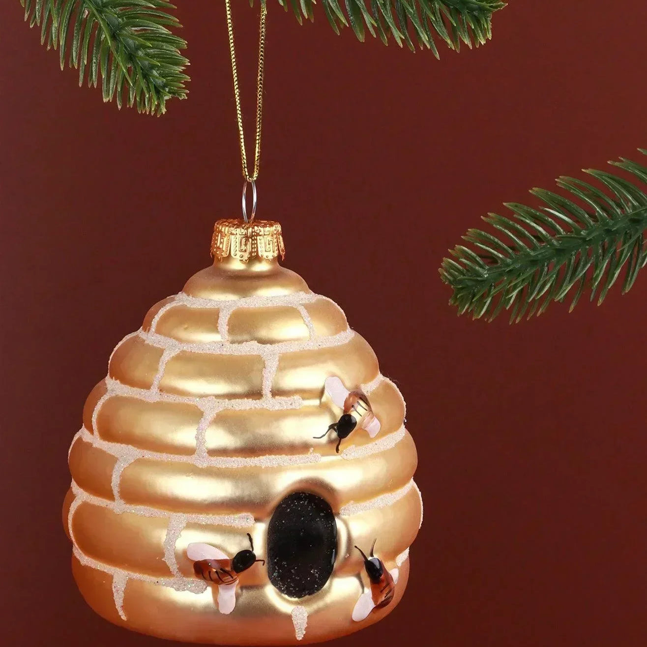 Golden Beehive Glass Christmas Tree Bauble - G Decor