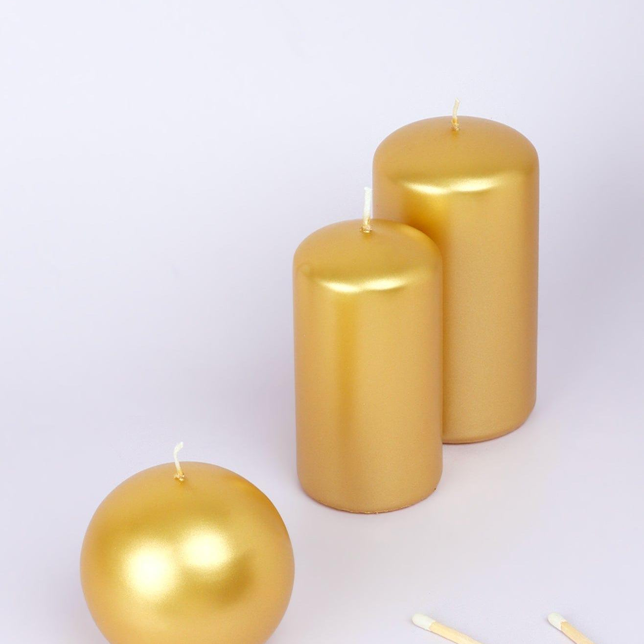 Grace Alouette Gold Lacquered Pillar and Ball Candles - G Decor