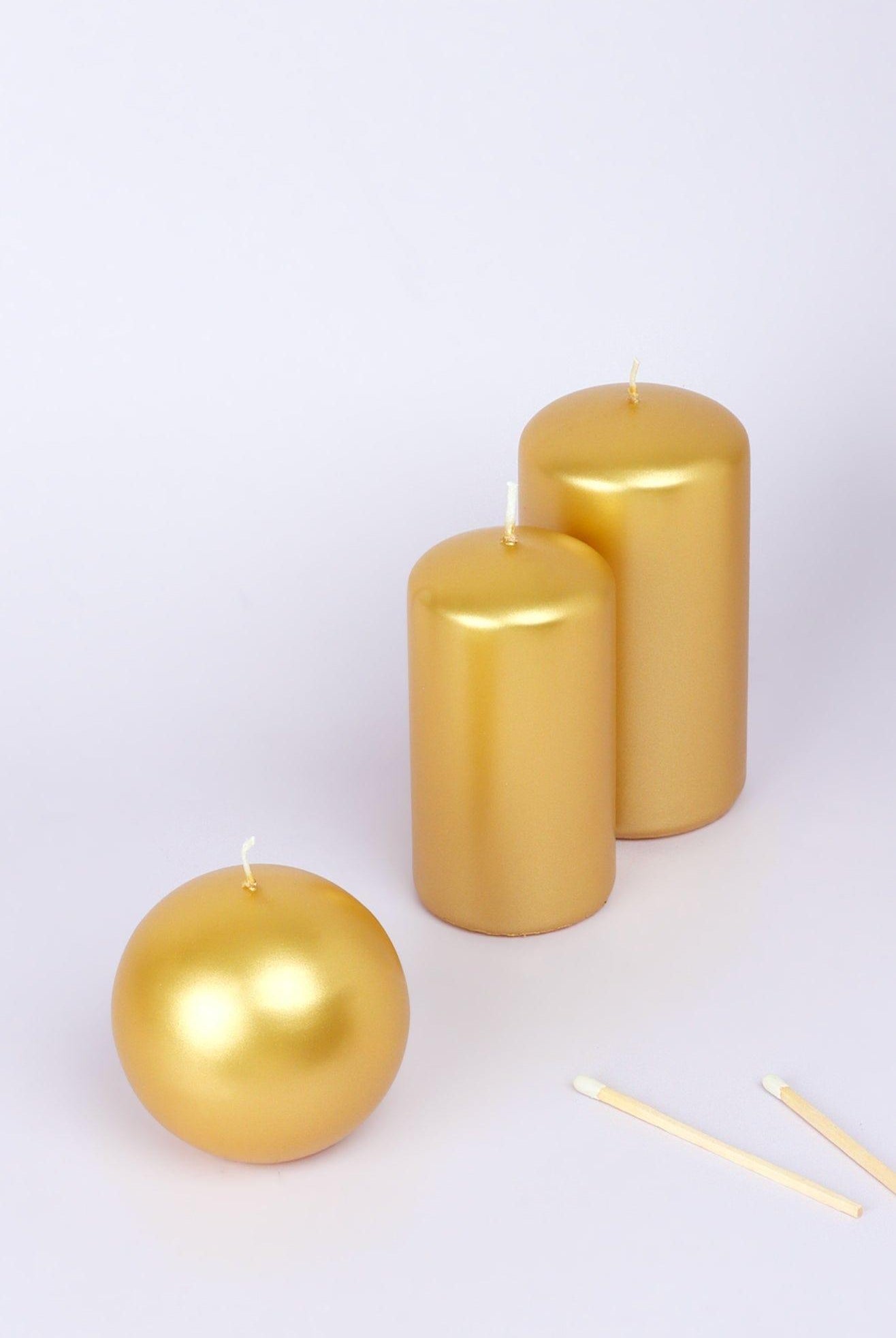 Grace Alouette Gold Lacquered Pillar and Ball Candles - G Decor
