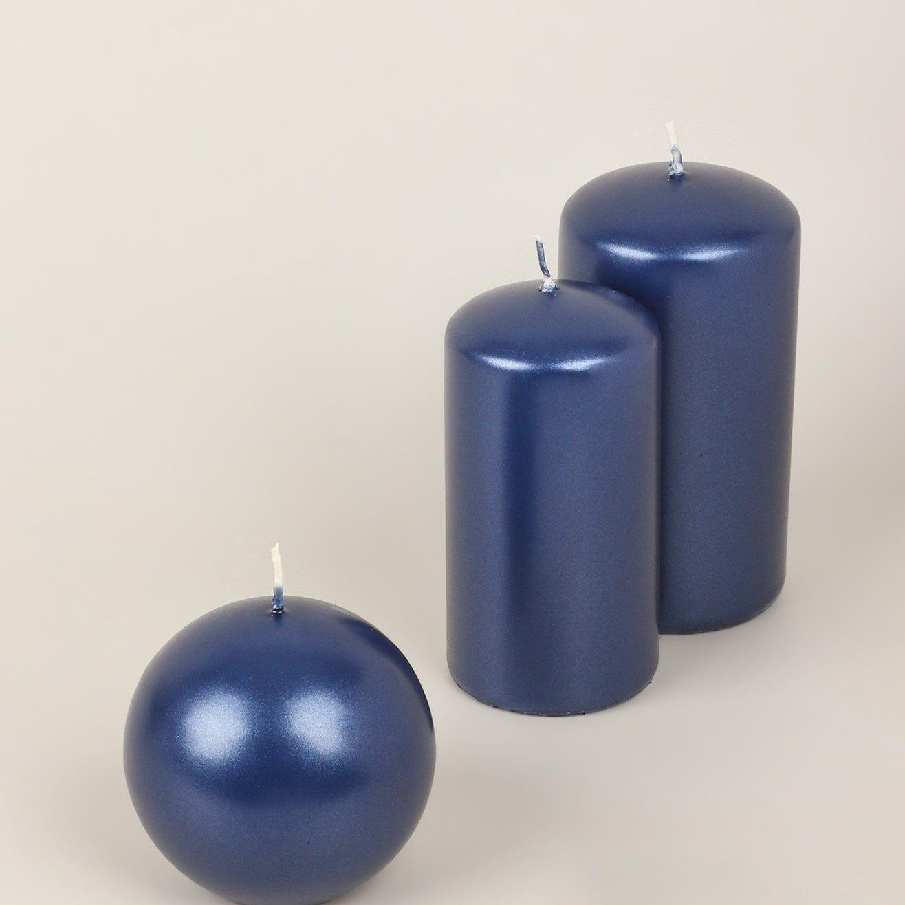 Grace Alouette Navy Blue Lacquered Pillar and Ball Candles - G Decor