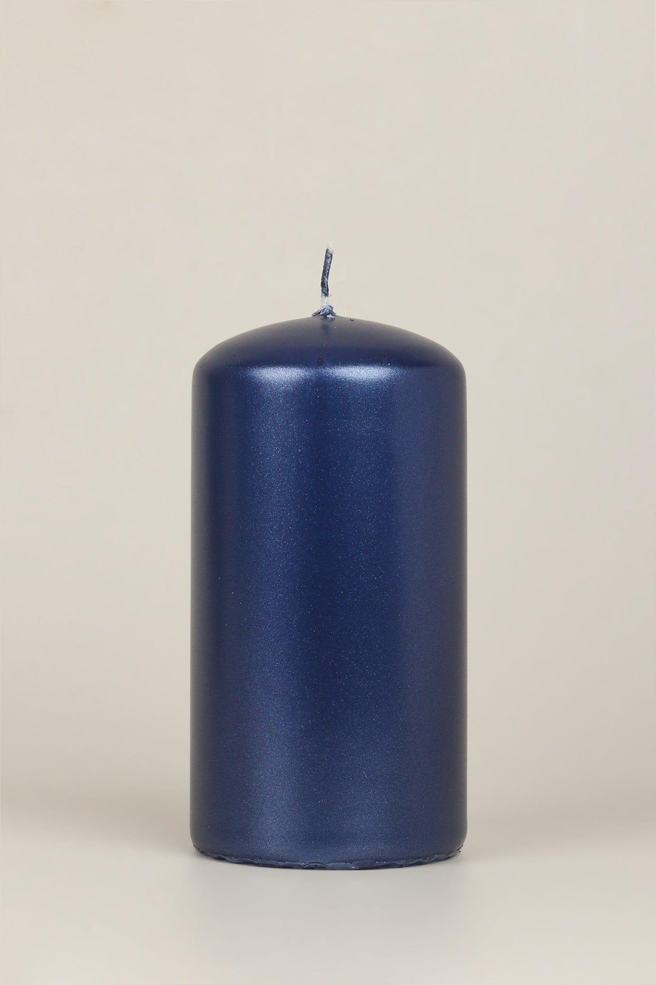 G Decor Candles & Candle Holders Blue / Small Pillar Grace Navy Blue Varnished Shimmer Metallic Shine Pillar Candle