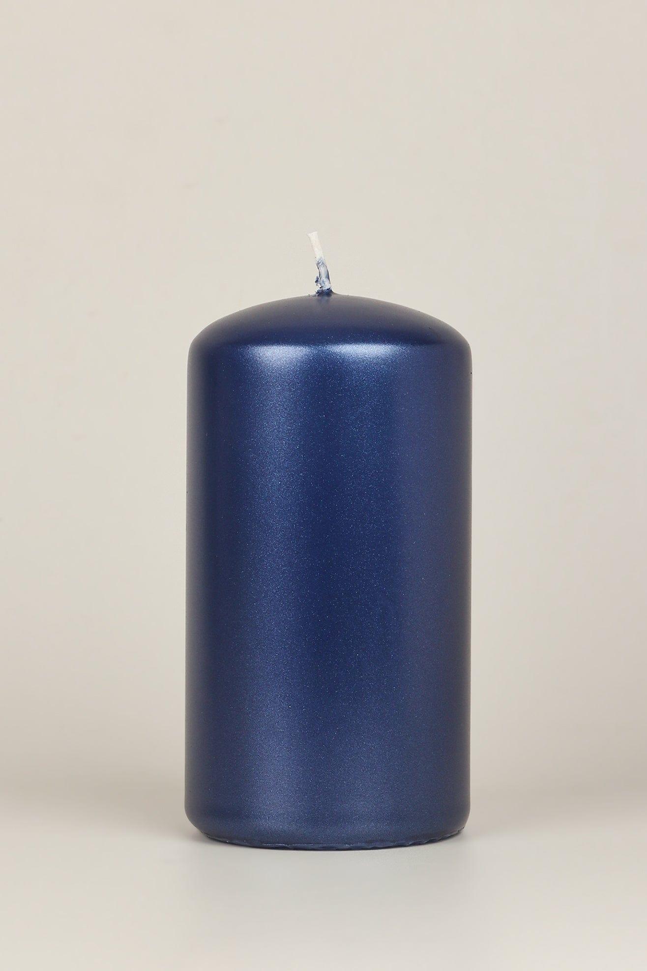 G Decor Candles & Candle Holders Blue / Large Pillar Grace Navy Blue Varnished Shimmer Metallic Shine Pillar Candle