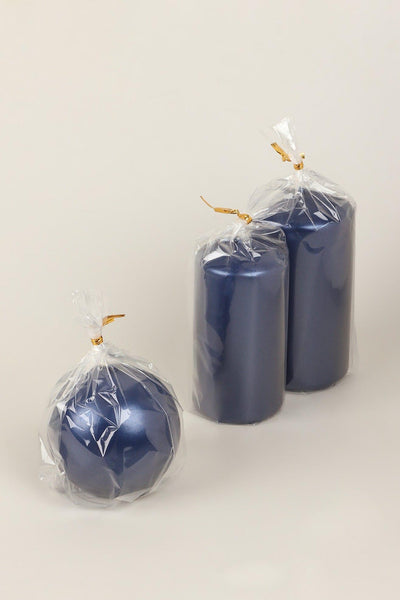 G Decor Candles & Candle Holders Grace Navy Blue Varnished Shimmer Metallic Shine Pillar Candle