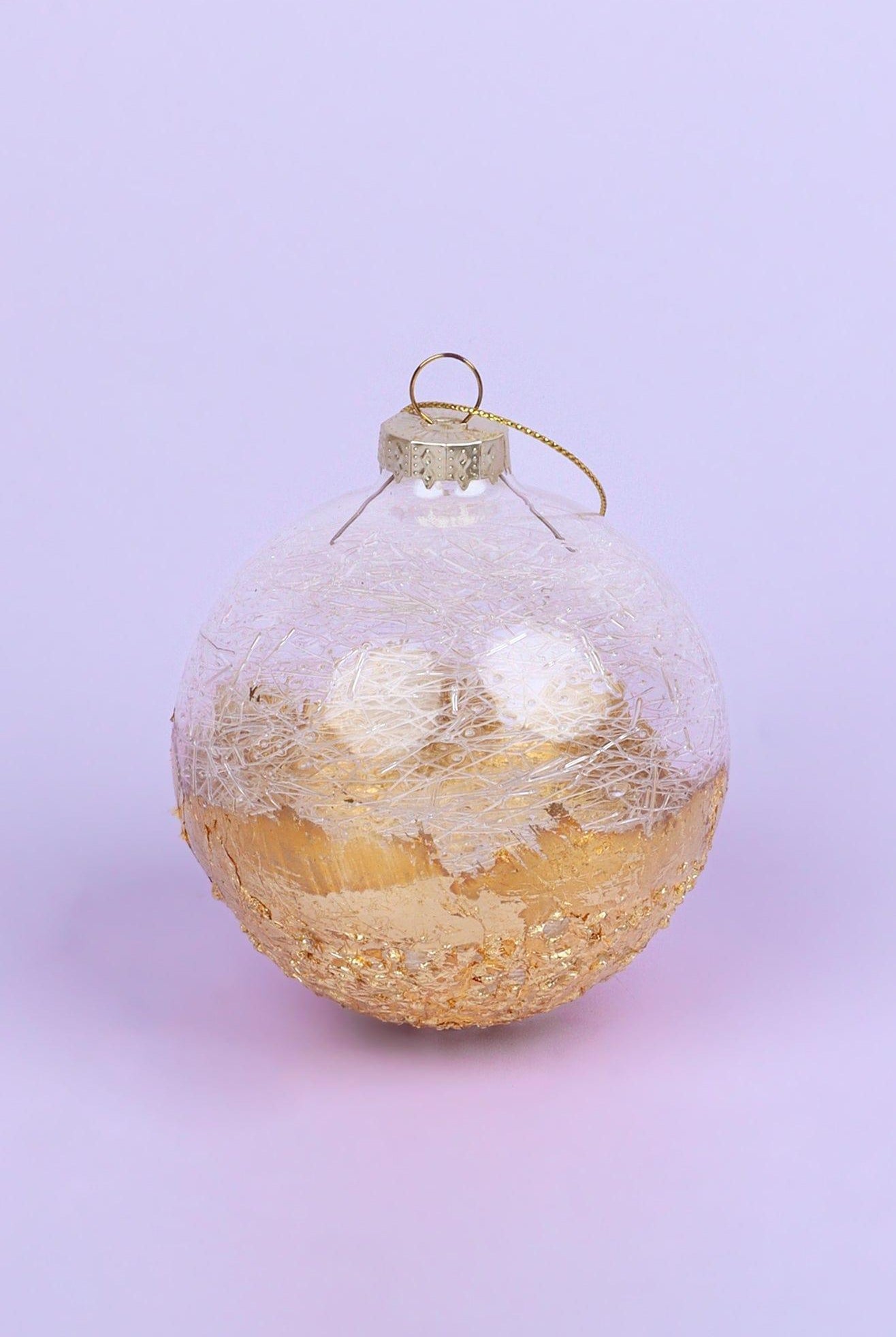 Grand Royale Hand-Painted Glass Baubles Half Sequin & Frosted Crackle Gold Statement Christmas Tree Decorations - G Decor