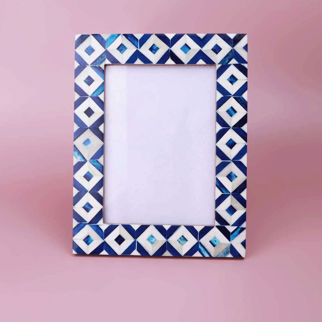 Handcrafted Andalusian Mother of Pearl Photo Frame Blue Picture Display - G Decor