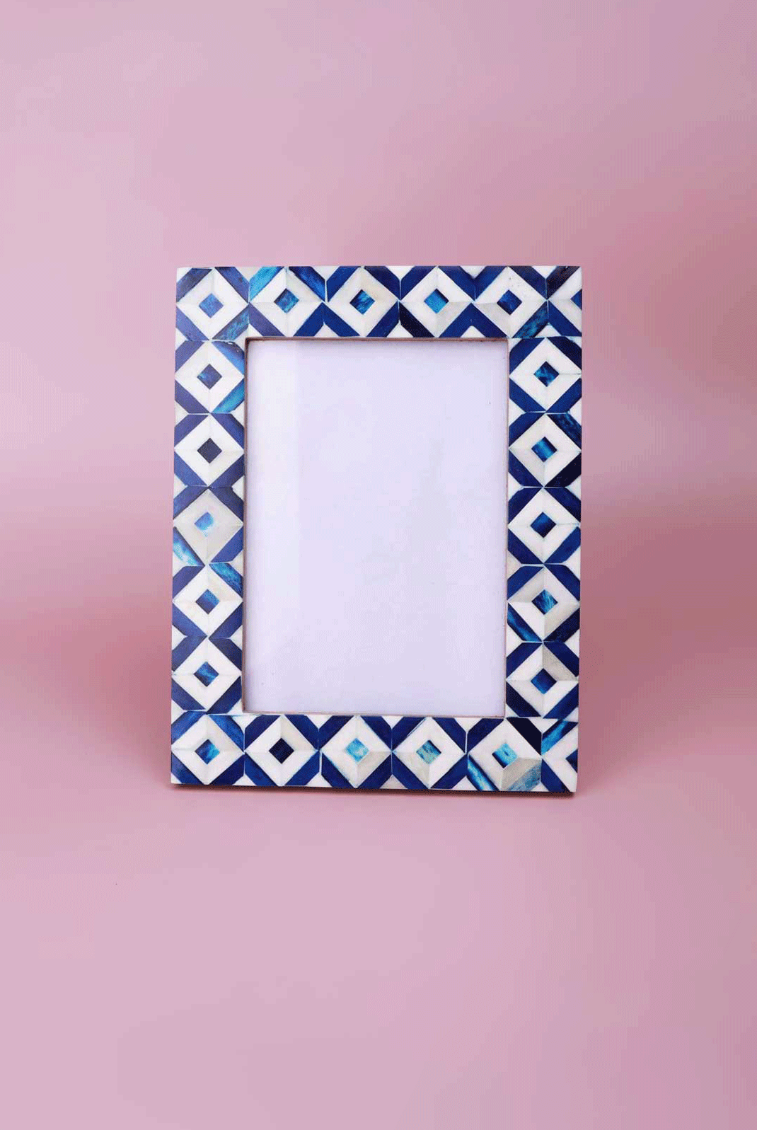 Handcrafted Andalusian Mother of Pearl Photo Frame Blue Picture Display - G Decor