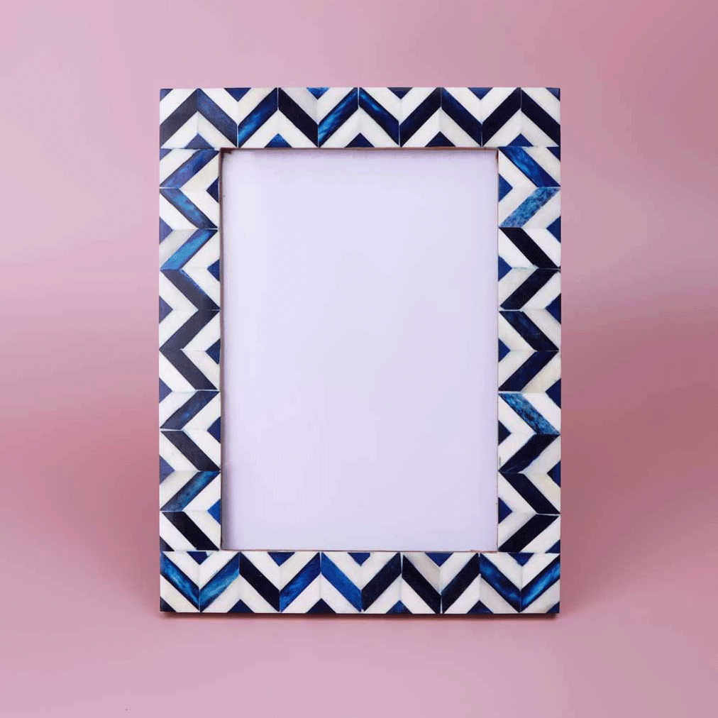 Handcrafted Andalusian Mother of Pearl Photo Frame Blue Picture Display - G Decor