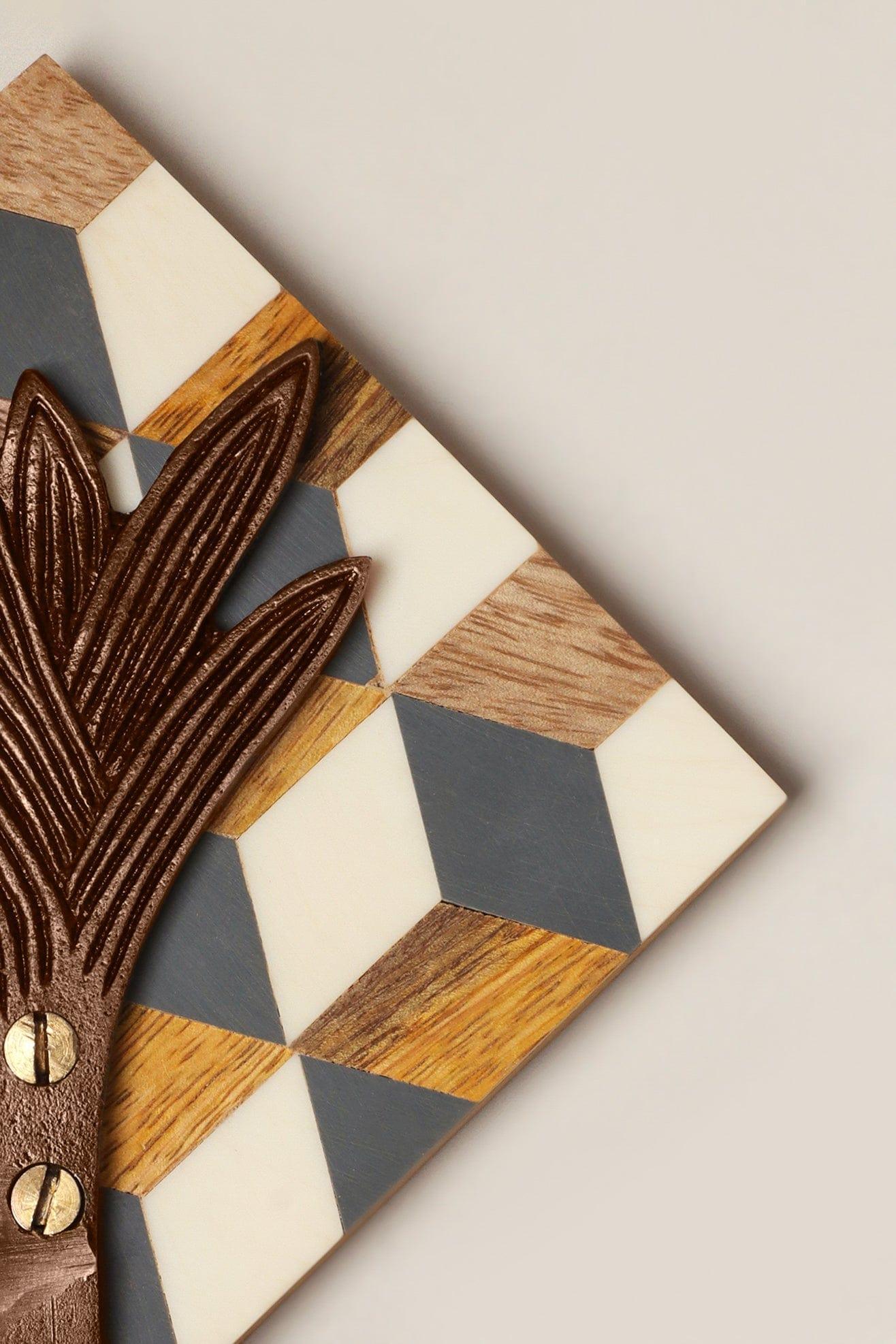 Handcrafted Antique Brass Wall Hook on Cubic Wooden Base - G Decor