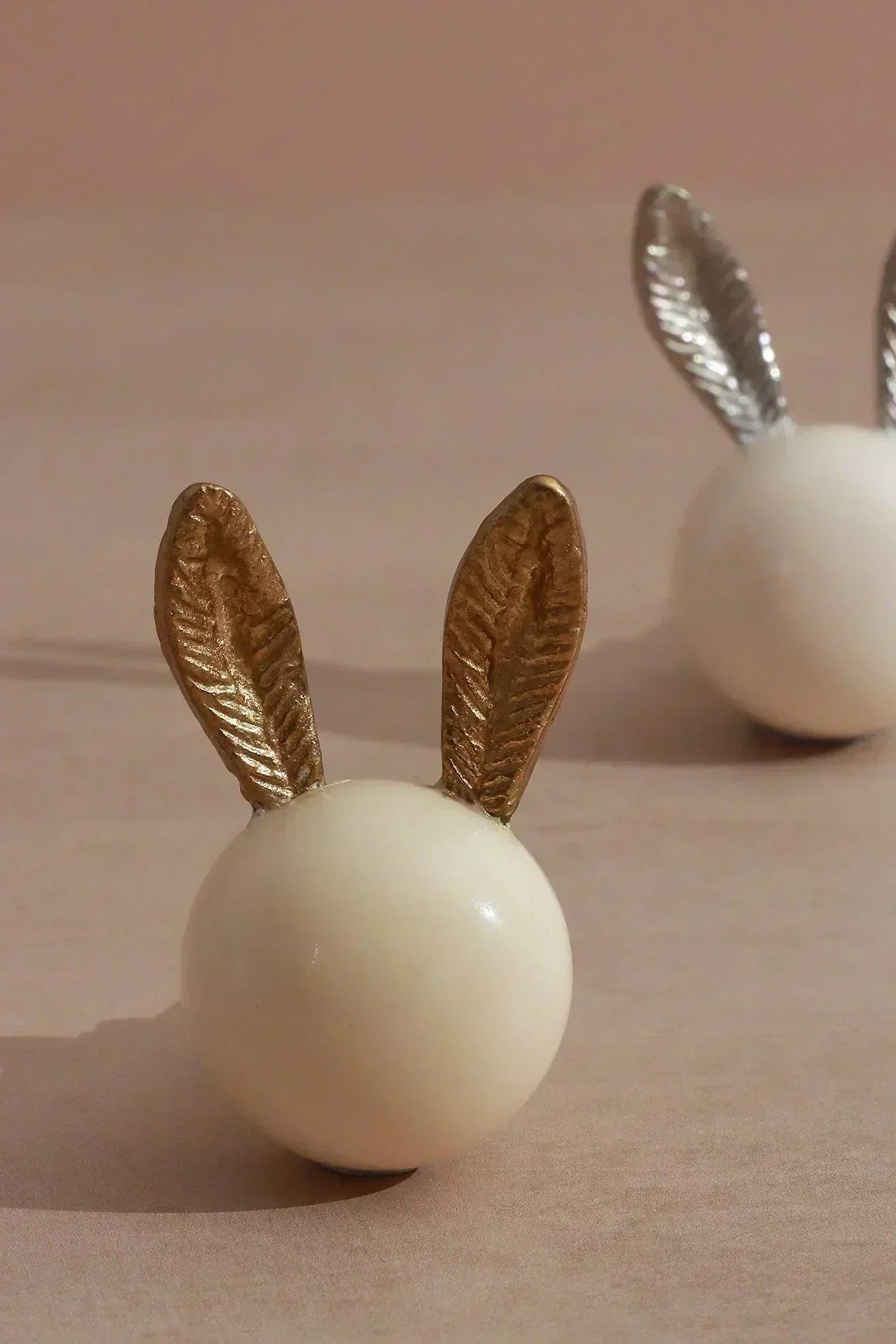 Brass and Porcelain Bunny Ear Cabinet Knob — alternate view, G Decor
