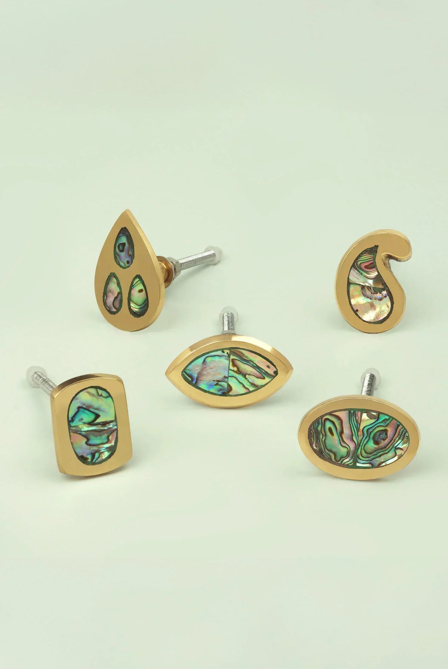 Handcrafted Designer Mother of Pearl Collecion Irregular Brass Door Knob for Cabinet & Drawer - G Decor