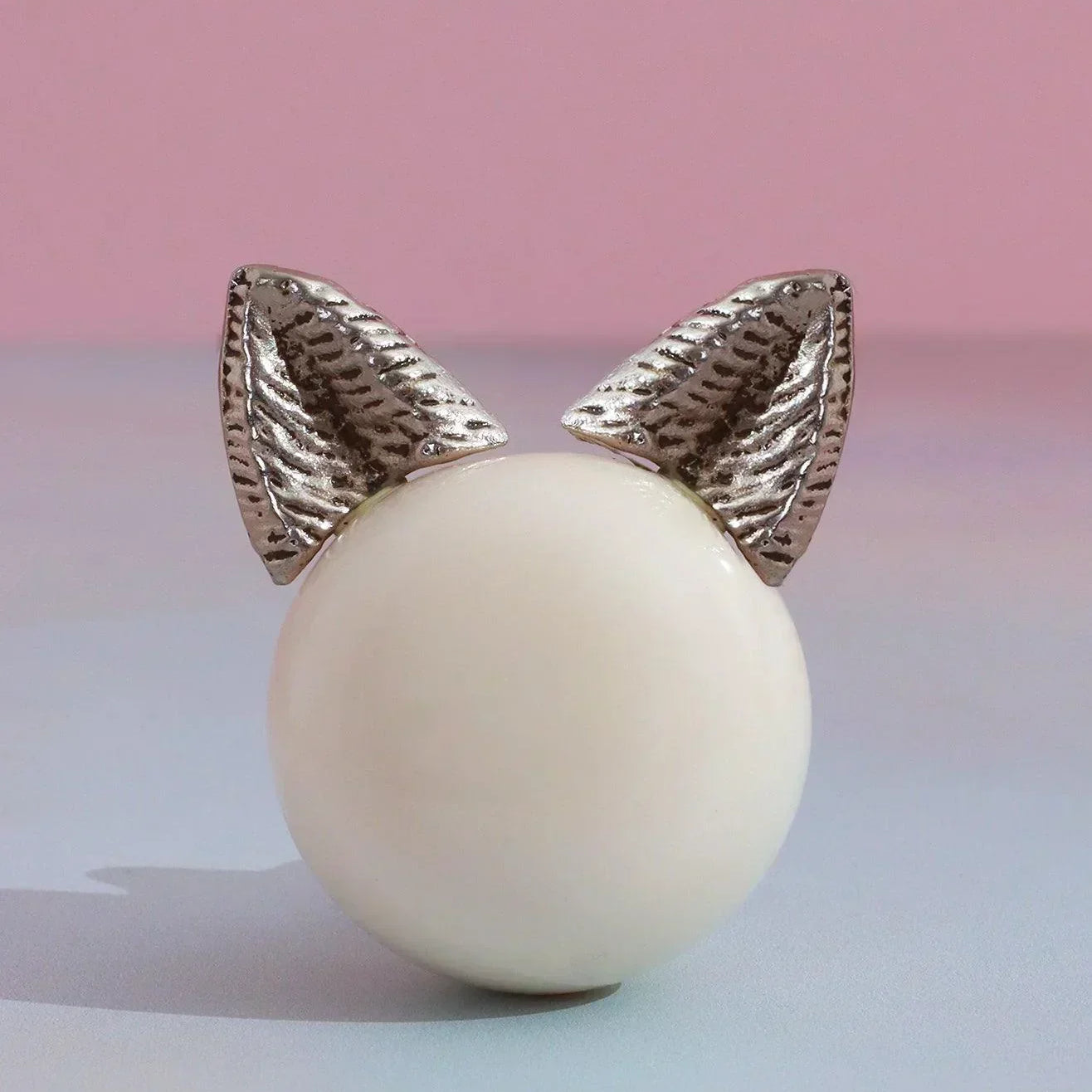 Handcrafted Kitty Pearl Ceramic & Brass Cupboard Knob - G Decor